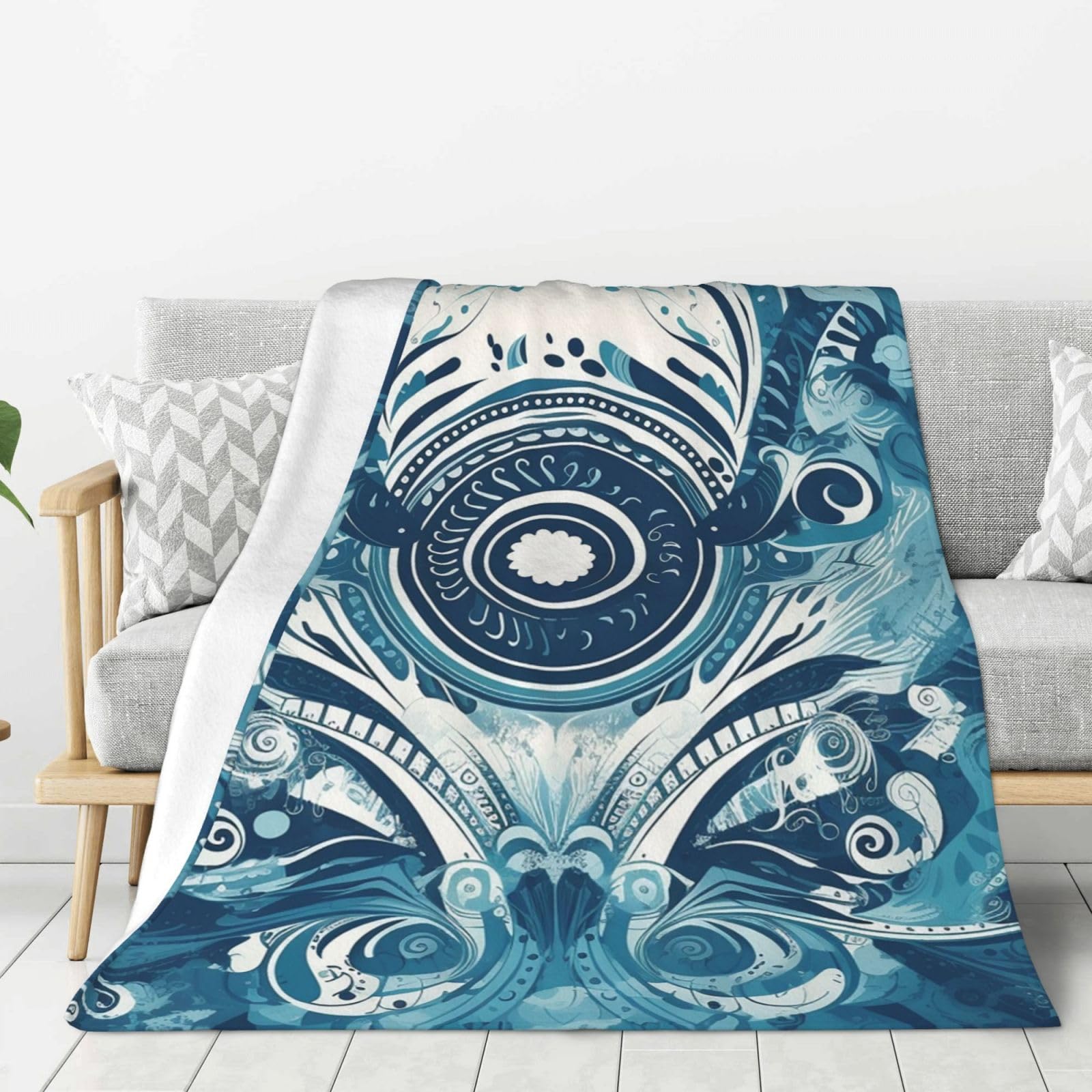 Couverture flanelle super douce plaid pour canapé et lit bleu