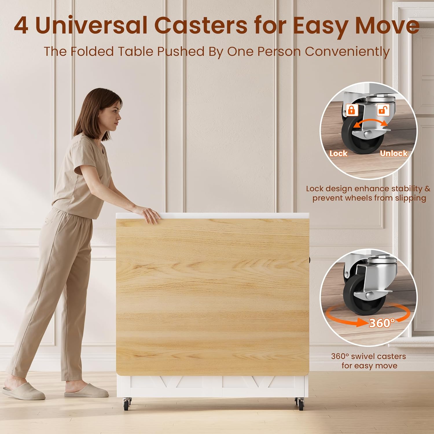 Space Saving Folding Dining Table for 2-4, Farmhouse Foldable Dining Table with Drawer and Storage Shelf, 6 Wheels Drop Leaf Kitchen Dining Room Table for Small Space (Natural, 47.2" x 23.6" x 29.9")