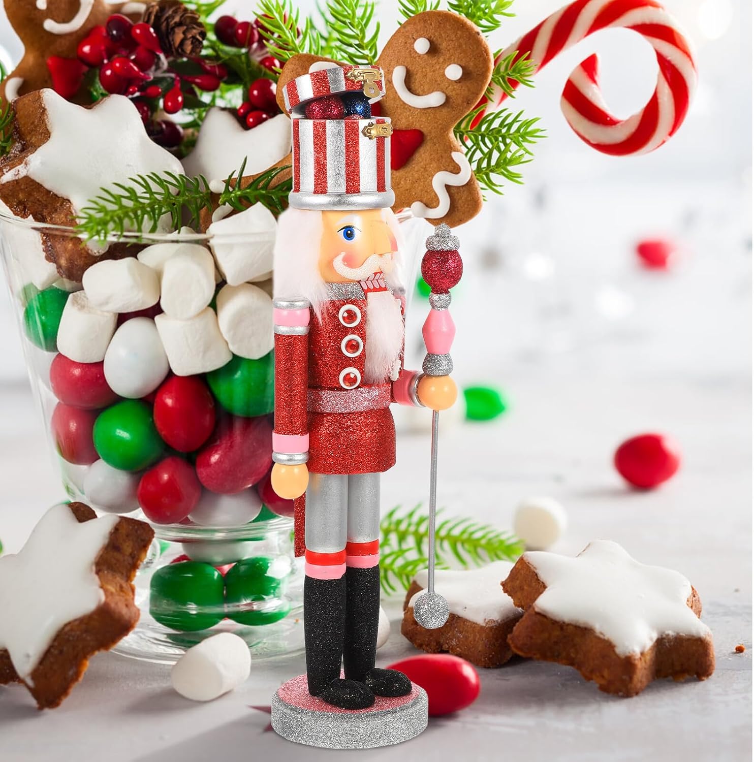 Christmas Nutcracker Figurine Red Wooden Soldier Decoration Festival Xmas Party Tabletop Ornament for Holiday Window and Desktop Decor