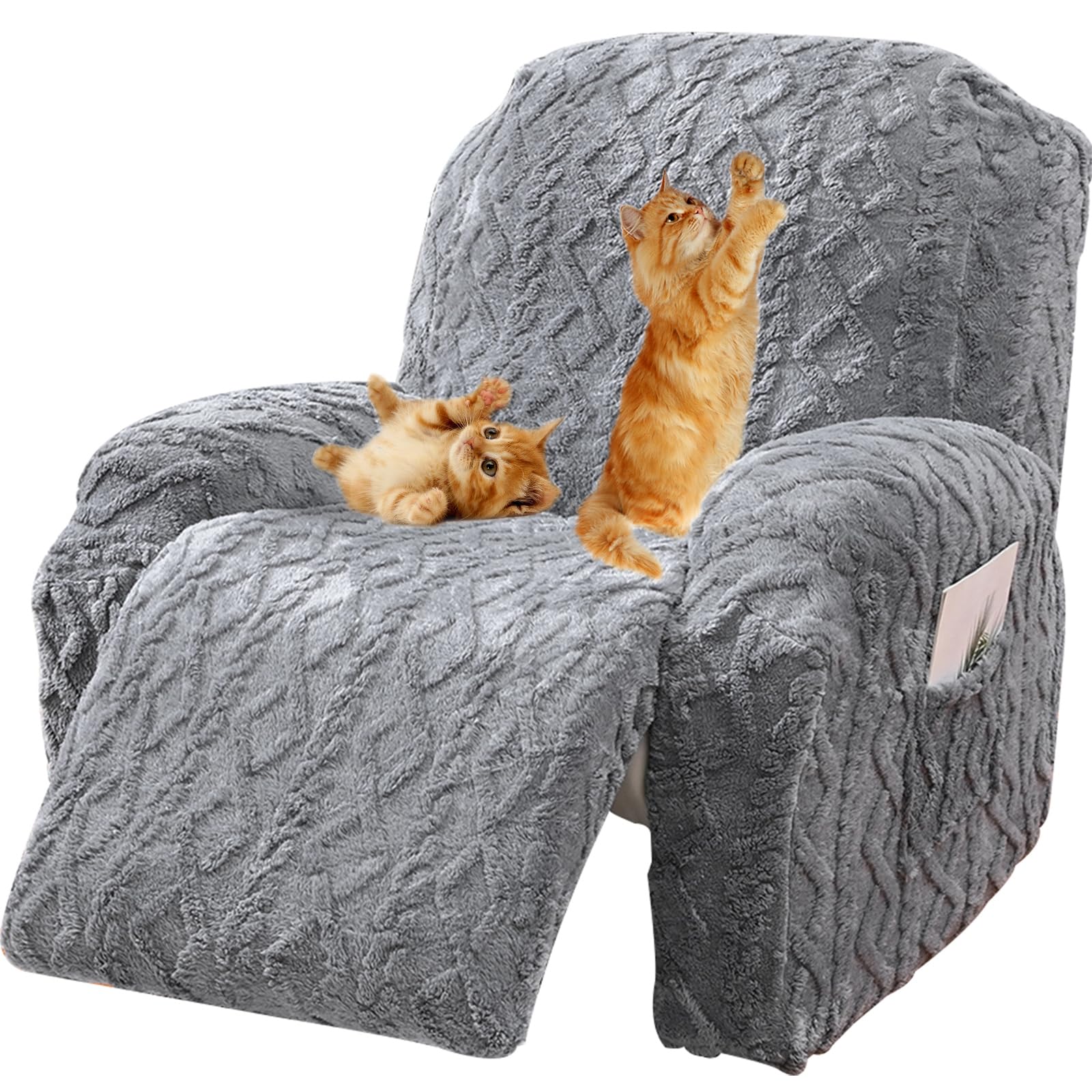 Velluto Copripoltrona Relax Reclinabile Elettrica Universale con Tasche Fodera per Poltrona, Peluche 1/2/3 Posto Copripoltrona Reclinabile Coprisedile (Grigio,2 posti | 6 PZ)