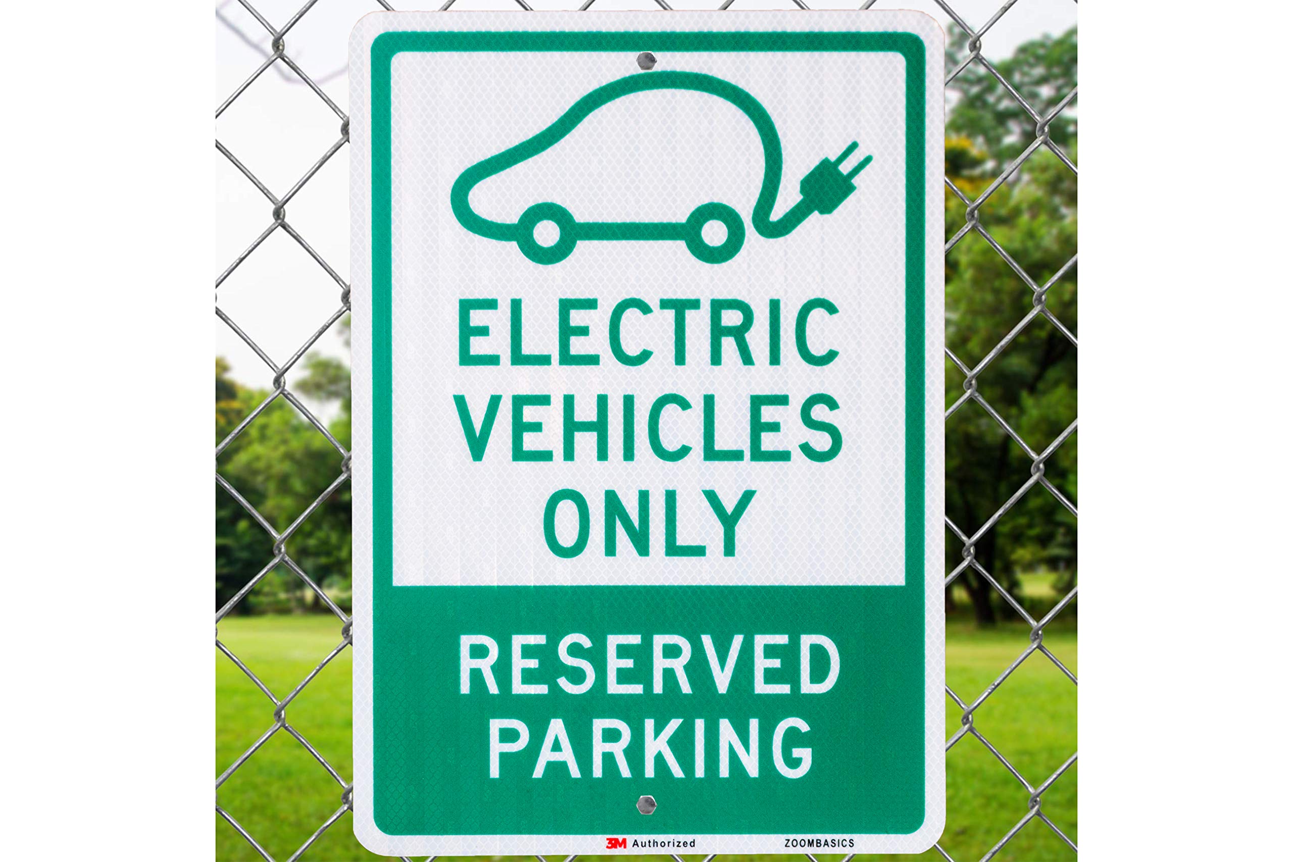 Señal de aparcamiento reservado para vehículos eléctricos, de aluminio laminado duradero y reflectante de calidad EG EGP, de 30,5 x 45,7 cm
