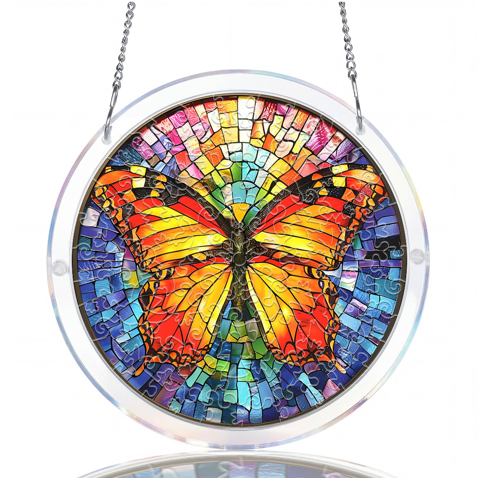 WOODBESTS Acrylic Suncatcher Puzzles, Suncatcher for Doors Garden Window Hanging, Colorful Butterfly Puzzle, Birthday for Lover (S - 7.4 * 7.4 in)