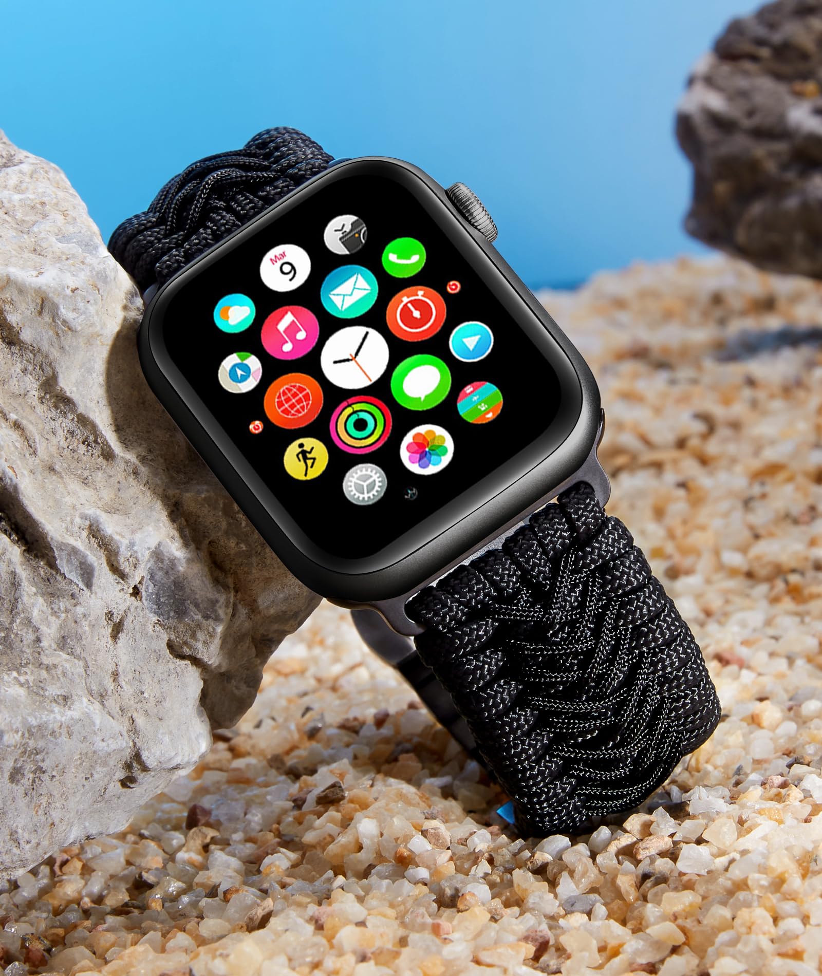 BINLUN Compatibile con Apple Watch Cinturino 49mm 46mm 45mm 44mm 42mm 41mm 40mm 38mm Cinturini Sportivo Intrecciato 550 Paracord Acciaio Compatibile con iWatch Ultra Series 11/10/9/8/7/SE/6/5/4/3/2/1