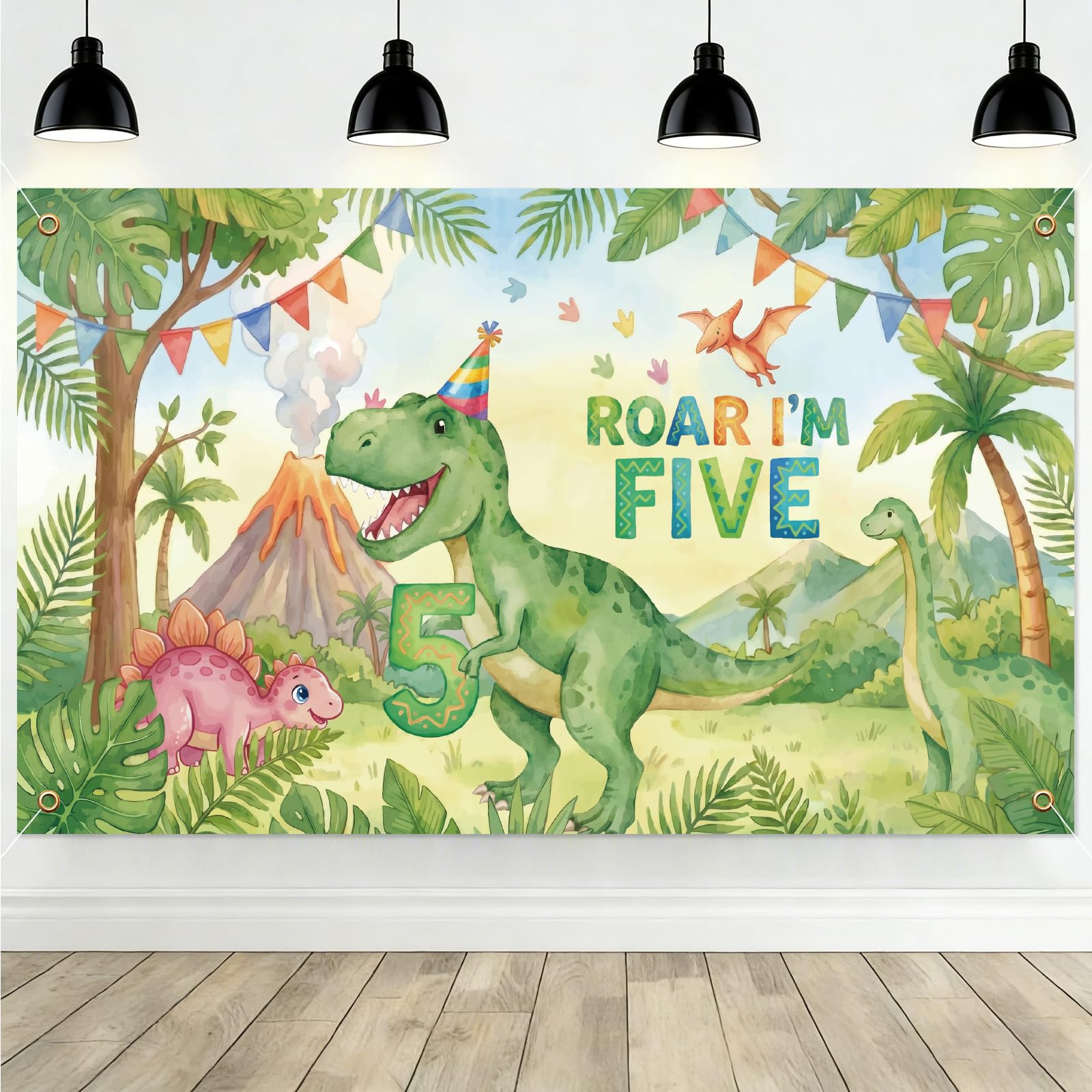 Dinosaur 5th Birthday Backdrop Boys - Dino Birthday Banner Decor 6x3.6 ft
