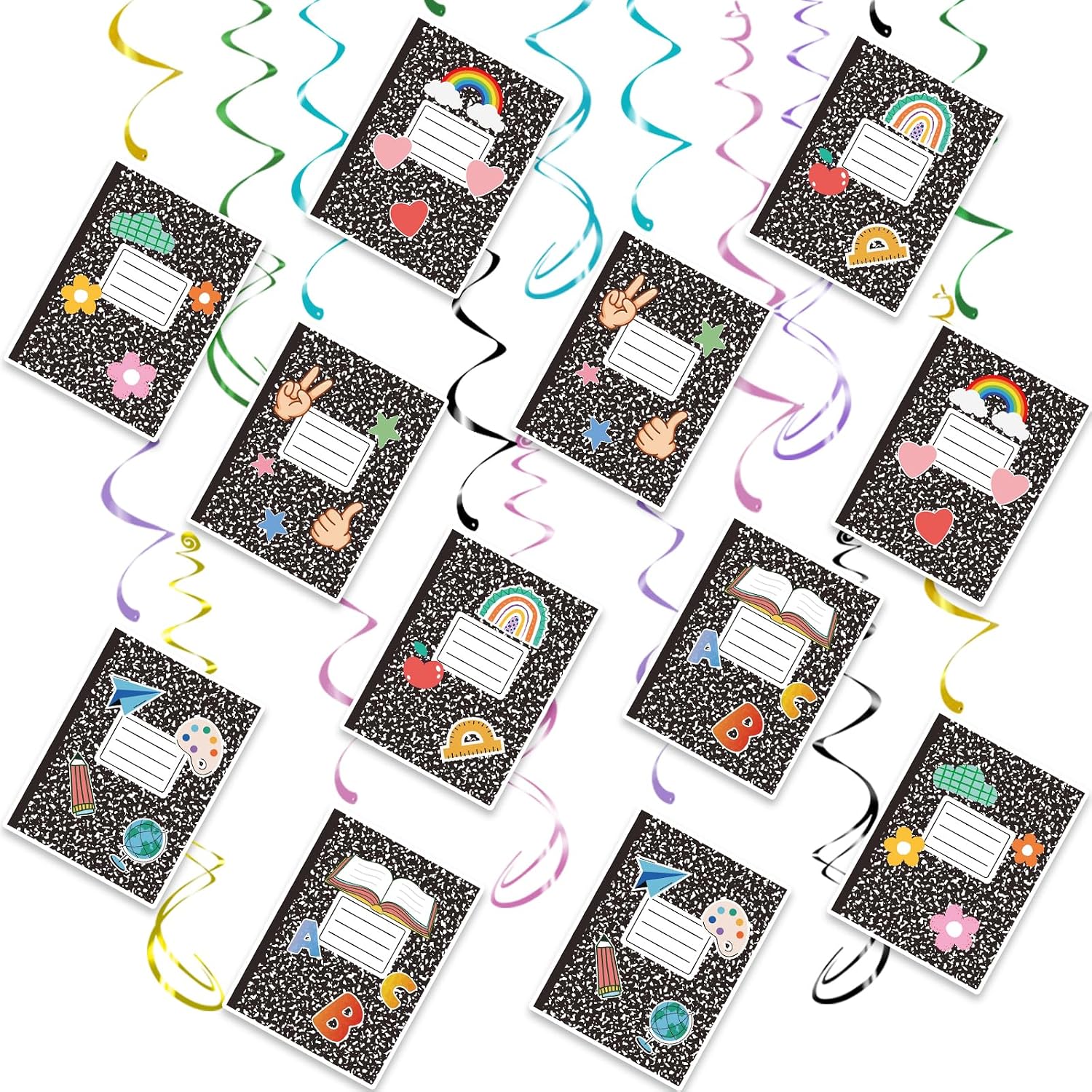 Composition Notebook Hanging Swirls, 30Pcs | Back to School Composition Notebook Ceiling Streamers for School Classrooms Party Decorations