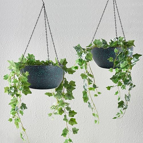 Miniatura 6 de WOUSIWER Paquete de 2 macetas colgantes grandes de 13 pulgadas para plantas de interior y exterior con agujeros de drenaje y cadena, macetas