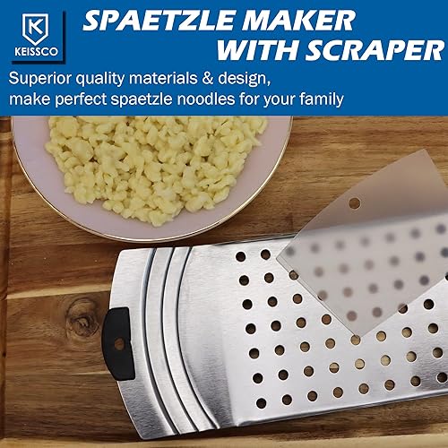 Miniatura 5 de Spaetzle Maker de acero inoxidable de alta calidad, plano Spaetzle con raspador de pastelería tradicional alemán para hacer fideos de huevo