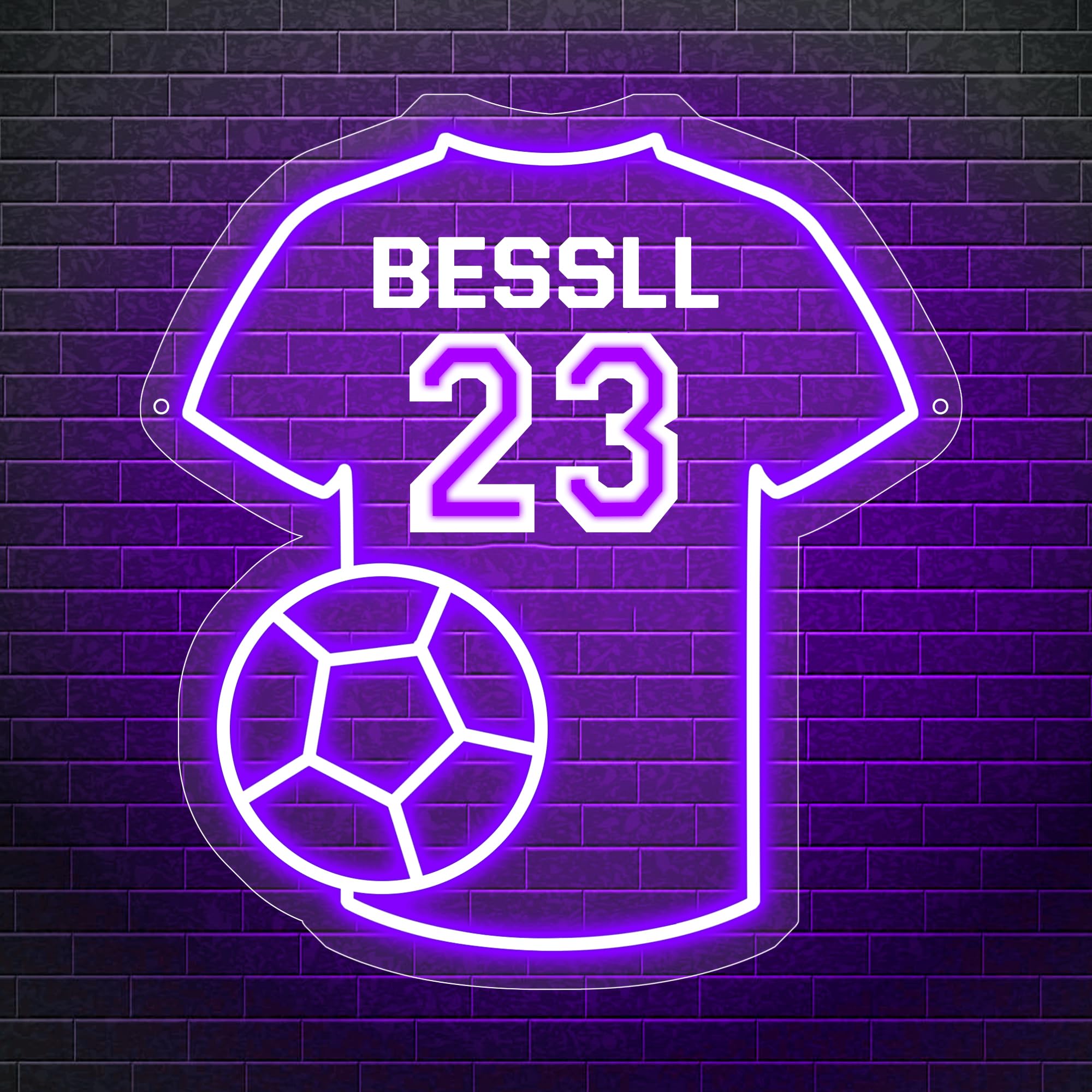 Enseignes Lumineuses Néon Personnalisée Maillot de Football avec Nom et Numéro Lumineux Lampe LED Personnalisable Décor Mural Chambre Salon Veilleuse Cadeau Anniversaire pour Garçons Filles Hommes