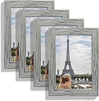 Vista 63 de Juego de 4 portarretratos de 4 x 6 pulgadas, hechos de vidrio real y marco de madera gris, exhibición en pared o mesa, para fotos de 3.5 x 5