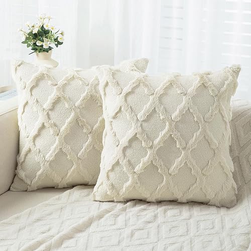 BVEED Juego de 2 fundas de cojín decorativas de 16 x 16 pulgadas, fundas de almohada decorativas de felpa suave y corta de lana sintética para sofá,