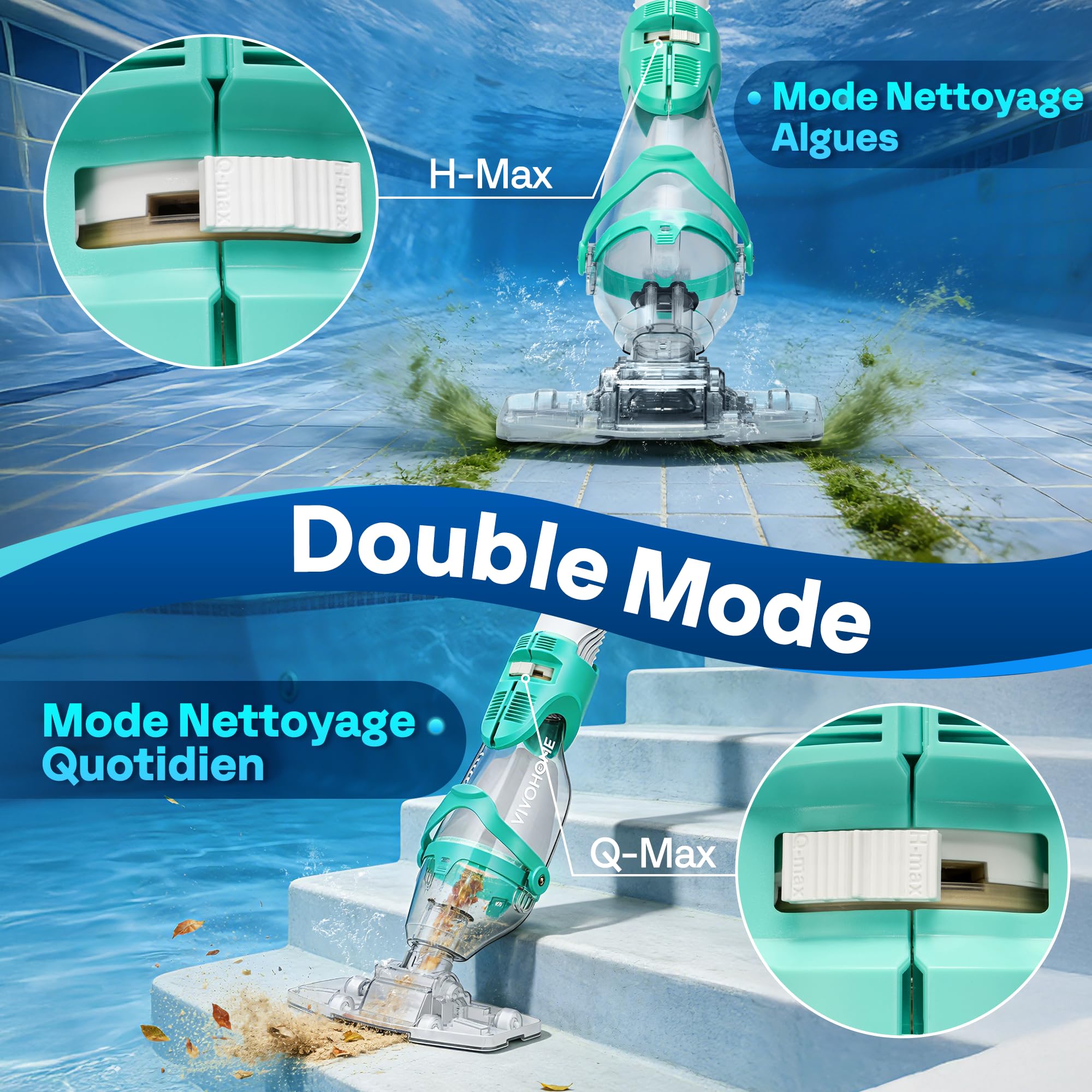 VIVOHOME Aspirateur de Piscine sans Fil avec Batterie 75 Minutes 4300LPH | 4300LPH Nettoyeur de Piscine Portable avec 4 Sacs Filtrants 2,6L, Autonomie jusqu'à 75 Minutes, pour Piscines et Spa