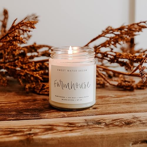 Miniatura 7 de Sweet Water Decor Farmhouse Candle  Autumn, Cinnamon, and Nutmeg, Fall Scented Soy Candles for Home  9oz Clear Jar, 40 Hour Burn Time, Made in the