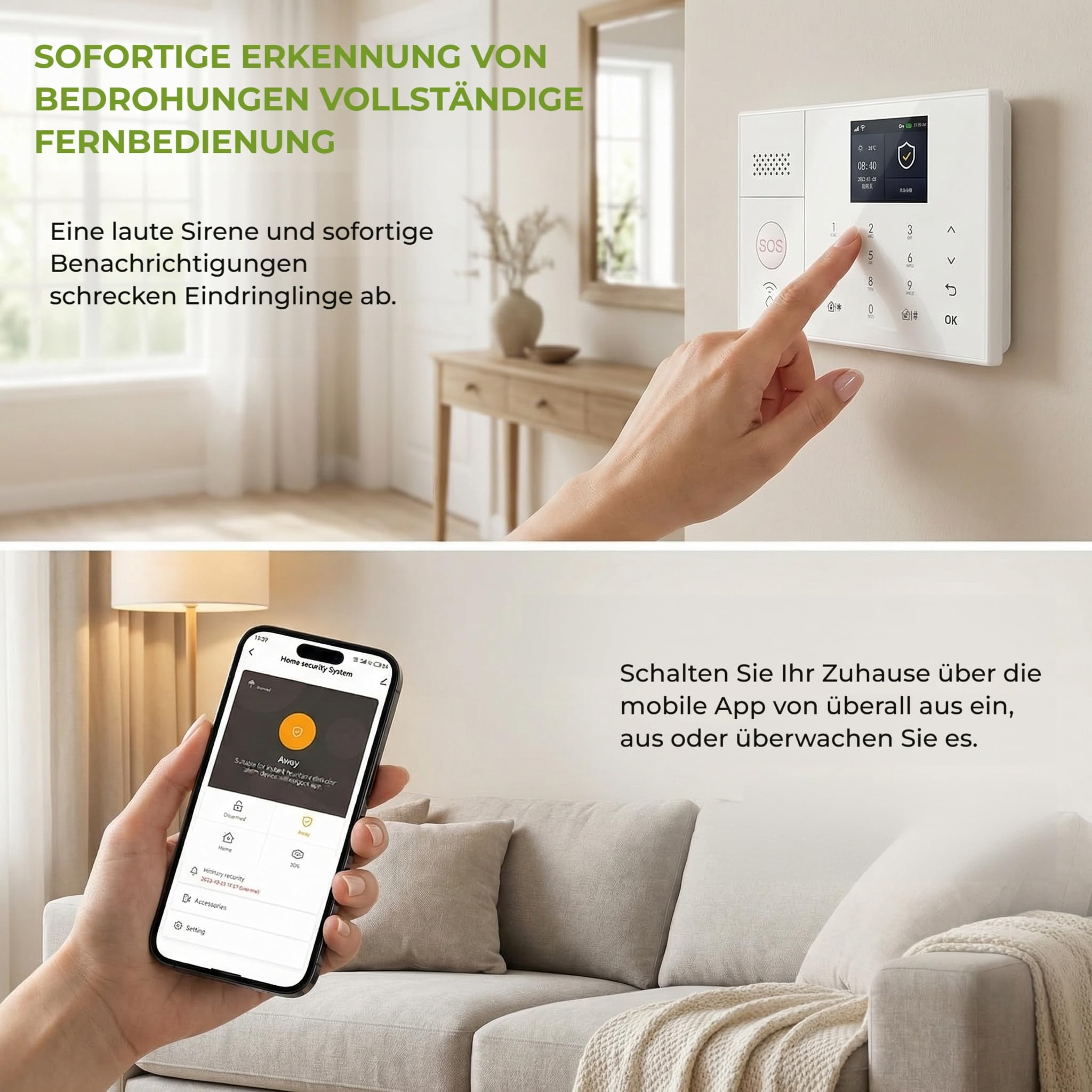 Alarmanlage Haus, WLAN/4G+GSM, Touchscreen, App-Steuerung– 24-teiliges Sicherheitssystem für Haus, mit Bewegungsmelder, Tür sensoren, Fernbedienungen, Alarmsirene, Funktioniert mit Alexa