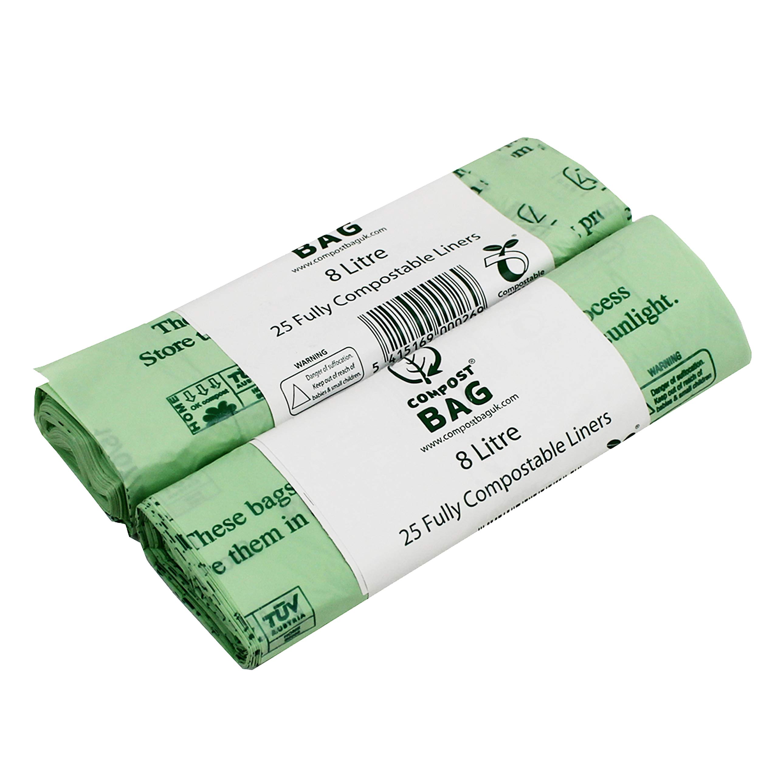 All-Green Green 8 Litre X 50 Bags All- Compostable Kitchen Caddy Liner - Food Waste Bin Liners - En 13432-8L Bags With Composting Guide