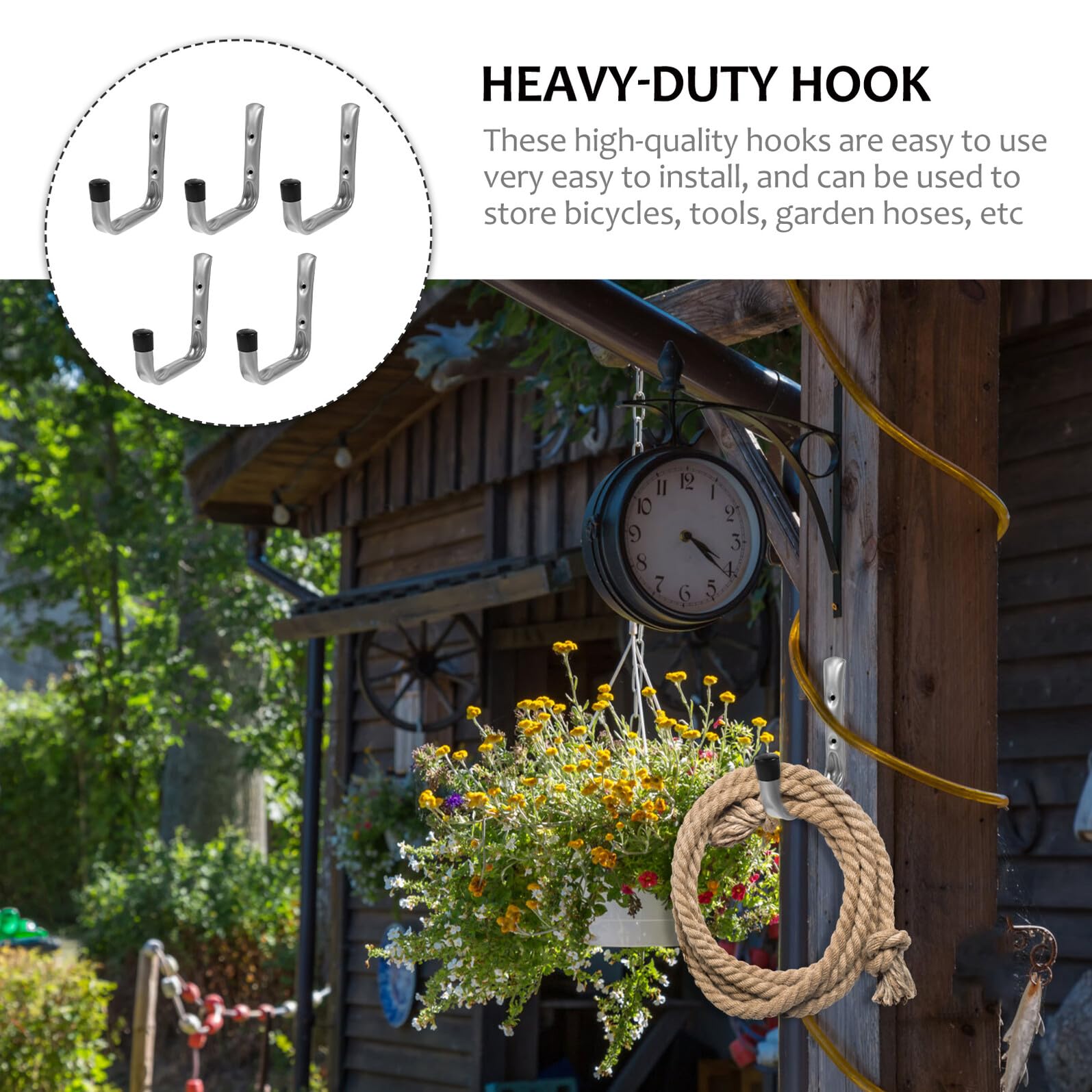5 Stück Teiliges Verzinkte Stahlrohr wandhaken Schwerlastfähige Garagen organizer Wandmontierte Werkzeughalter für Garage Garten Fahrrad Gartenschlauchaufhängung Rostfrei Einfache