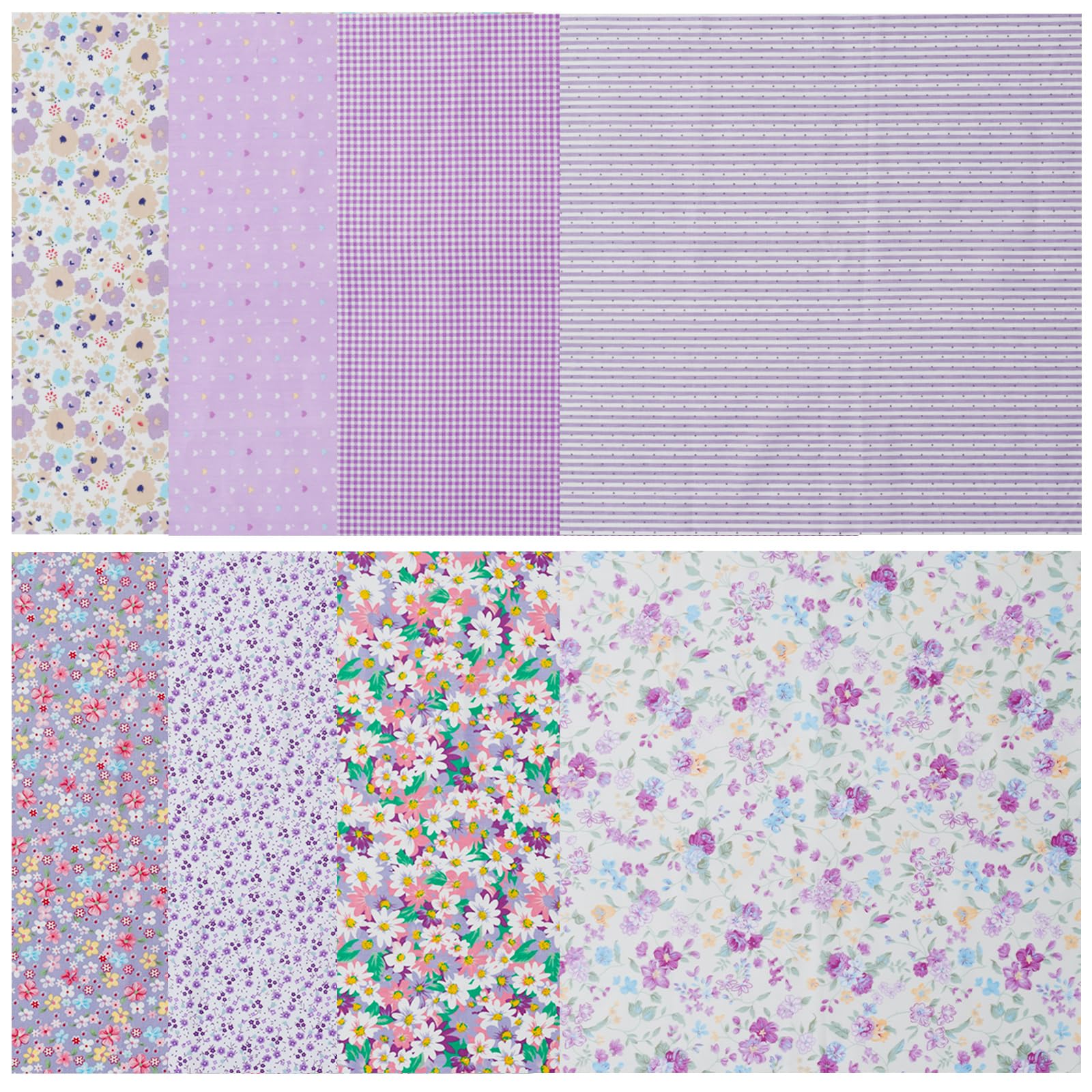 8Pcs Fat Quarter Fabric Bundles,50CM x 50CM Precut Cotton Quilting Fabric Squares Patchwork for Sewing,DIY Crafts & Home Décor(Purple)