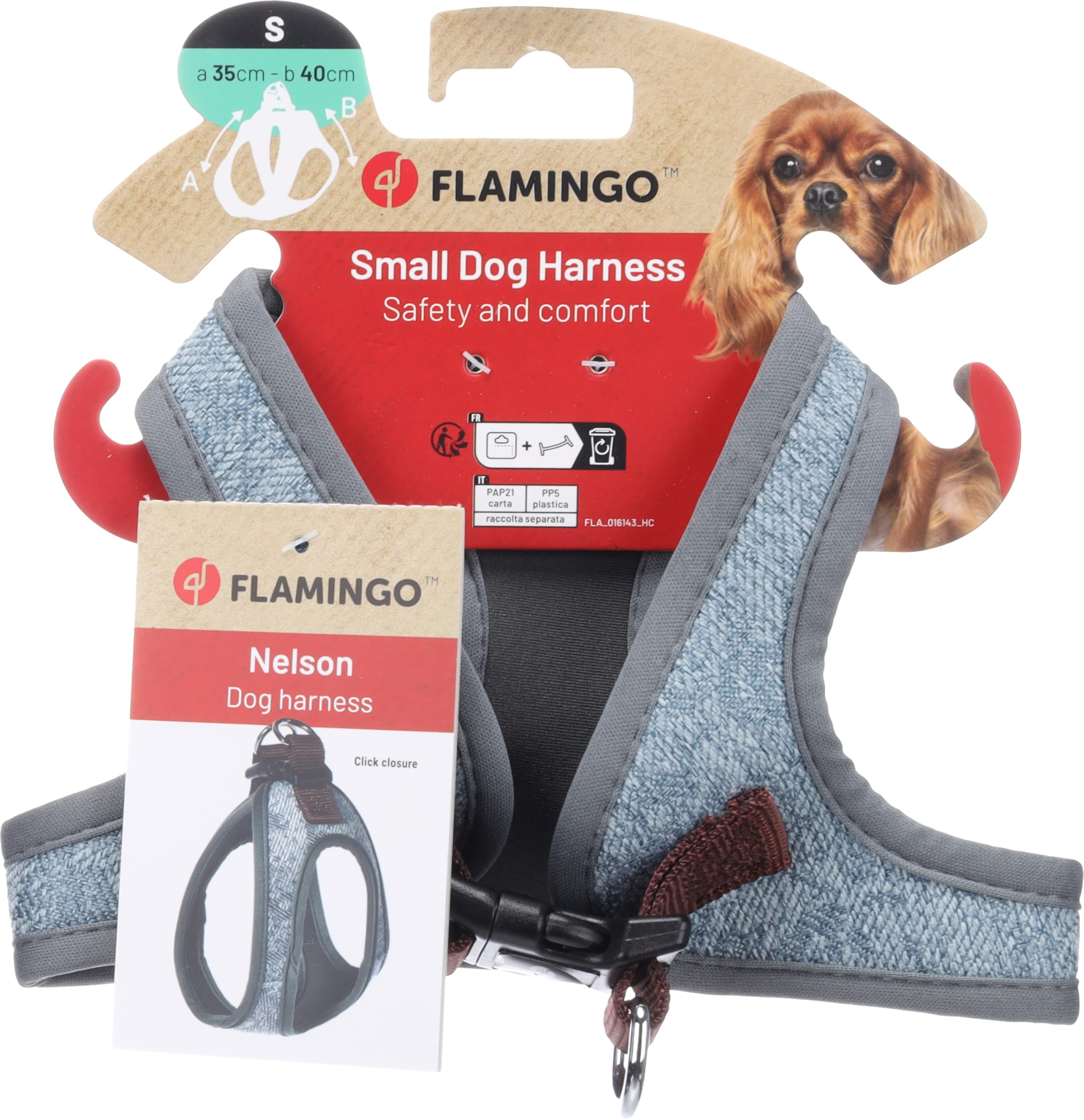 Flamingo Hund Geschirr Step&Go Nelson Blau S 35cm 40cm