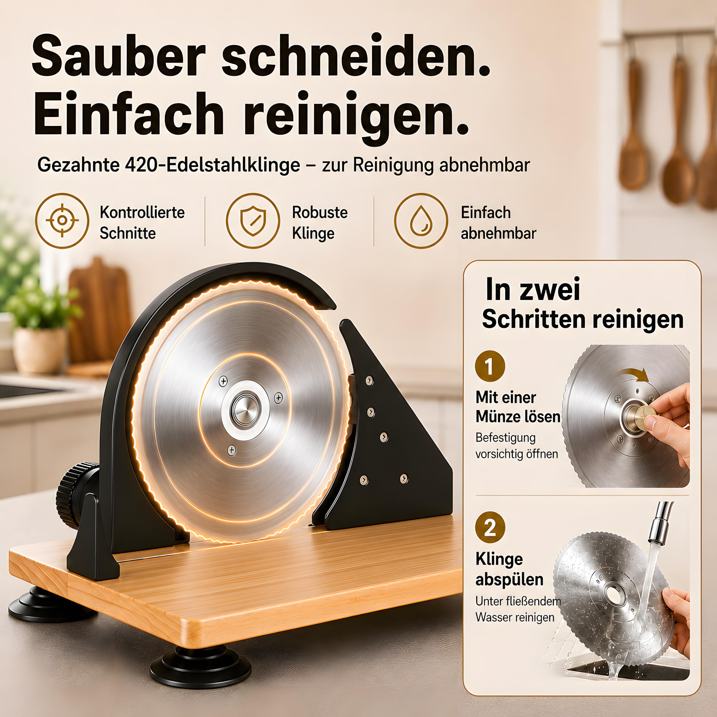 Cortadora De Pan Manual Plegable Hoja Acero 420 | 6 Ventose Antiscivolo, 0-20mm Spessore Regolabile, Struttura In Legno Massello Pieghevole, Uso Domestico E Commerciale, Nero