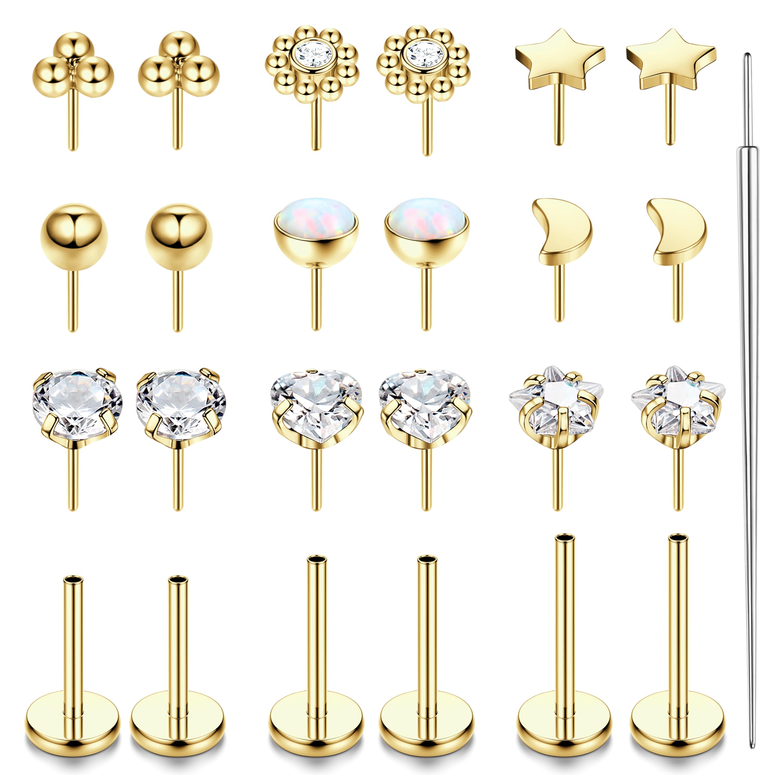 LOLIAS 20G 18G 16G Threadless Nose Studs Rings for Women Men 316L Surgical Steel Push in Flat Back Earrings CZ Lip Labret Nose Rings Studs Cartilage