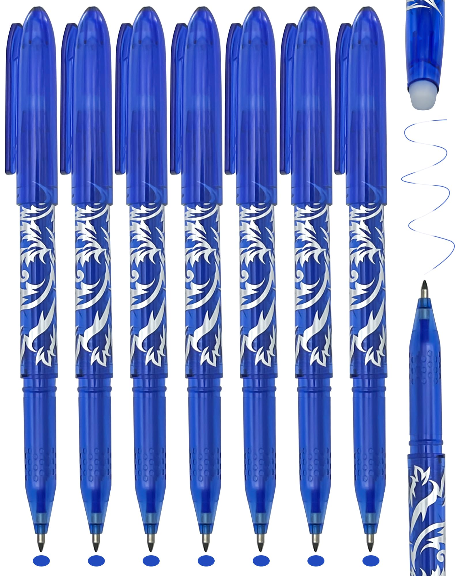 8 Blue Friction Pens, Erasable Pens Blue Ink for Daily Writing, Clear Note-Taking, General Use, Rub out Pens with Rubbers on the End, eraser pen Portable, Practical Stationery for School, Home, Office
