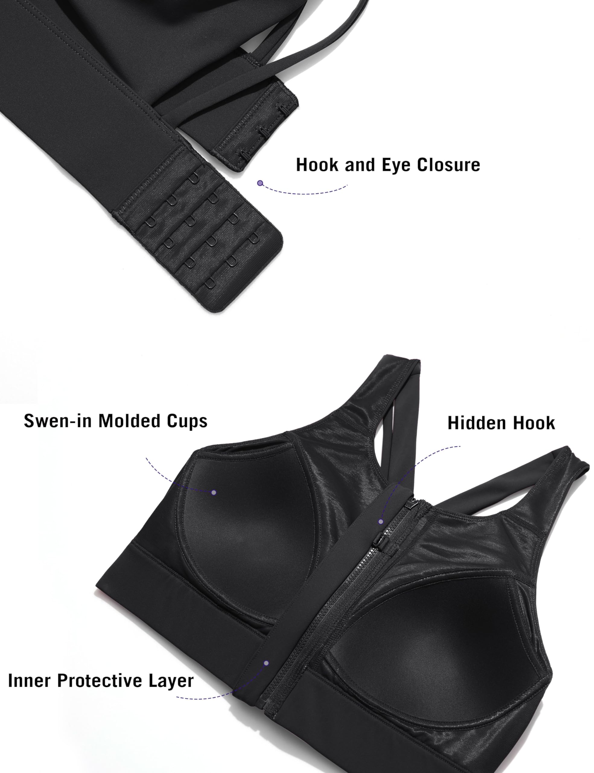 SYROKAN Sujetador Deportivo Alto Impacto Abrochado Delante sin Aros Cruzado Espalda para Mujer