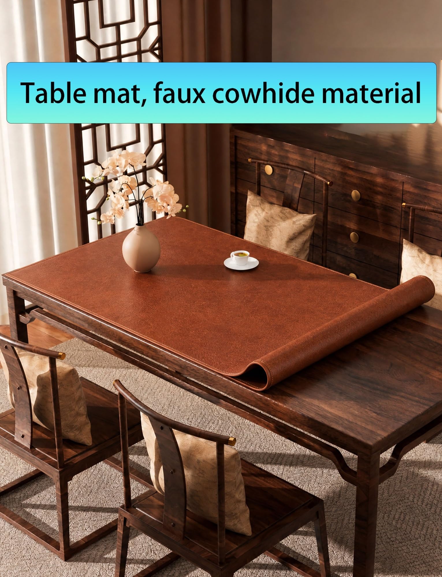 Nattes Table Similicuir, 2mm épais imperméables Anti-Chaleur, sous-Main | Sets de Table Vintage Antidérapants, Résistants à la Chaleur pour Salle à Manger & Café(Light brown,27.6x47.2in/70x120cm)
