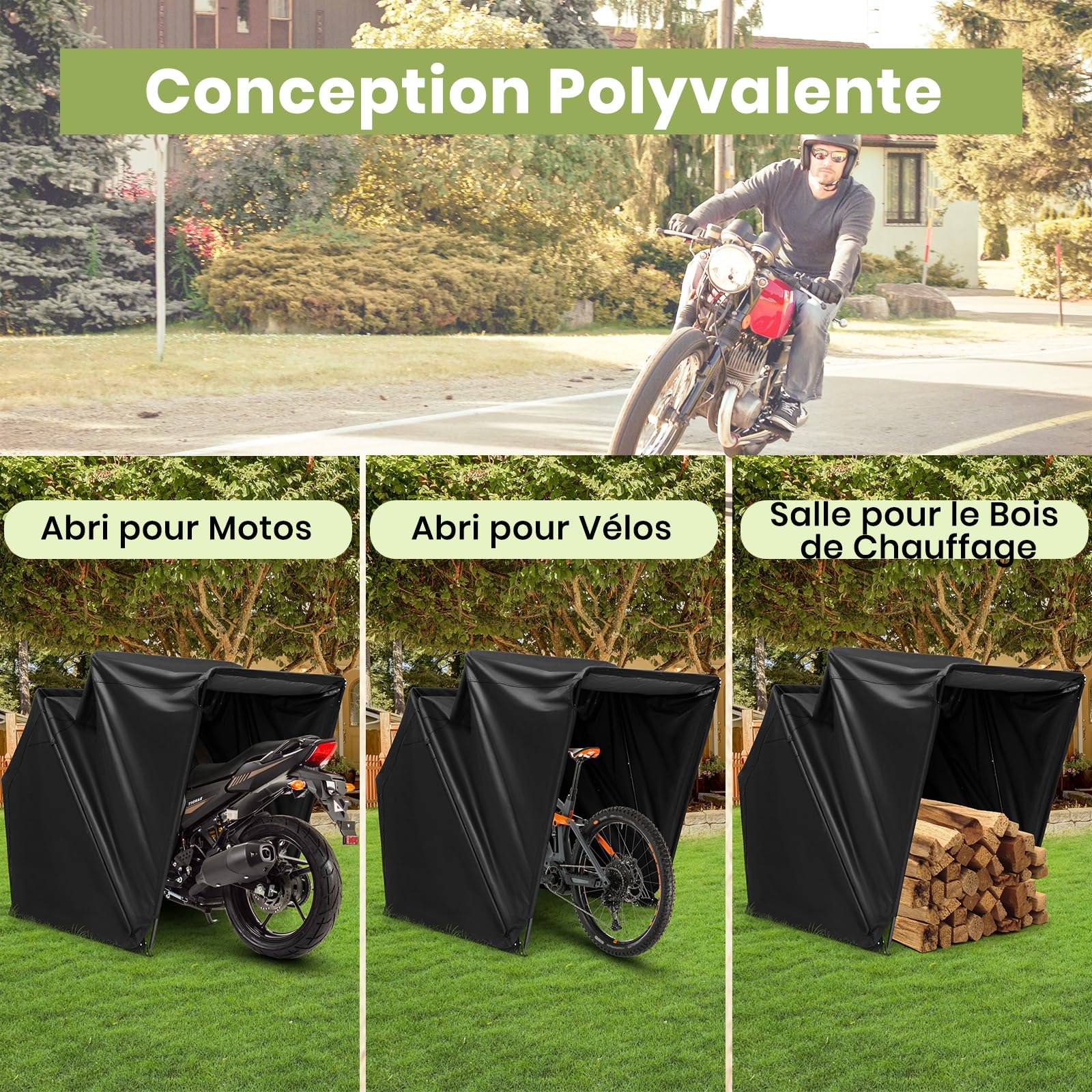 GOPLUS Abri Moto Extérieur 342 x 137 x 193 cm, Housse de Moto Etanche Housse Oxford, Fenêtre de Ventilation, Vis d'Expansion, Abri Voiture