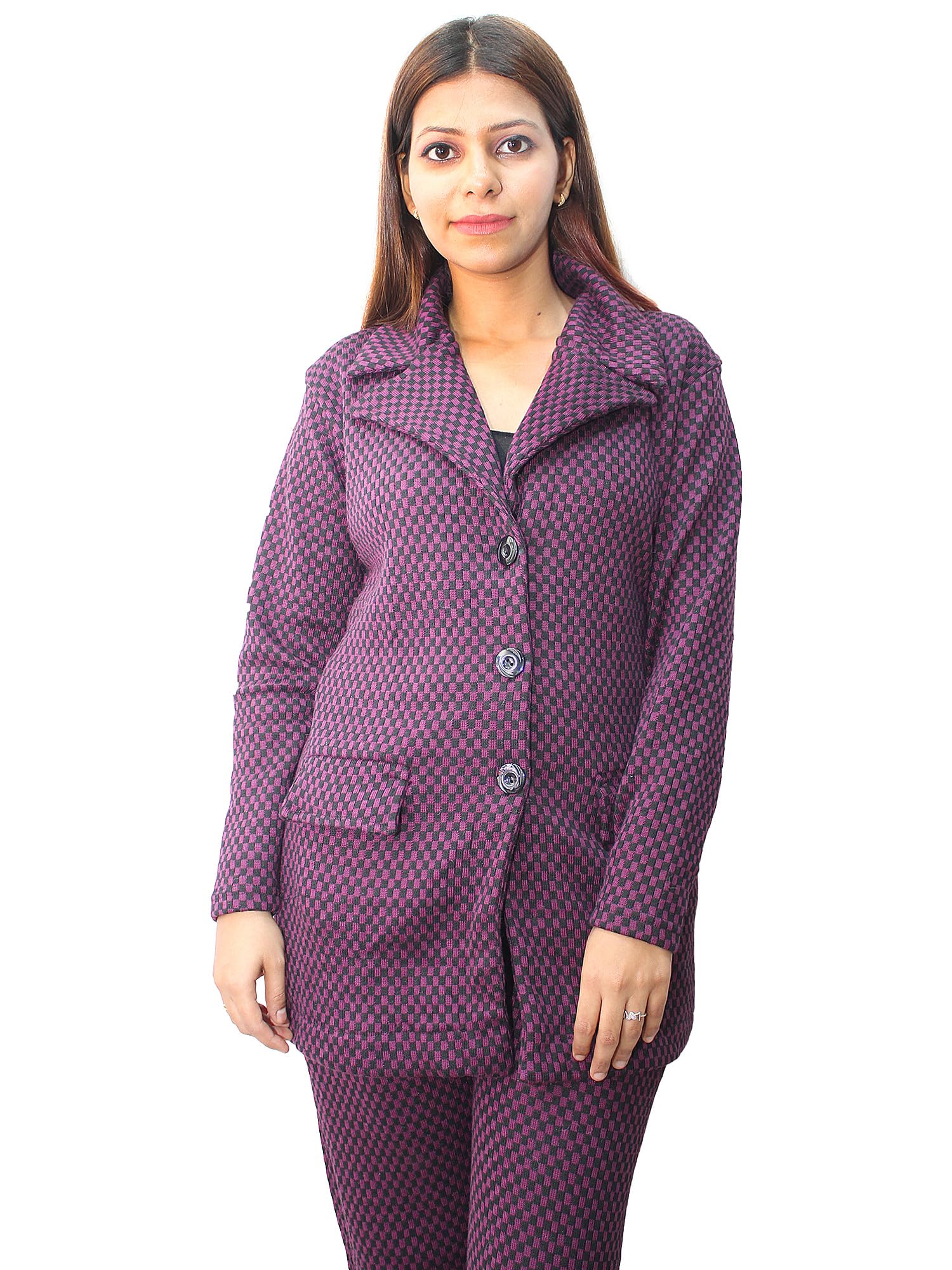 HAUTEMODAWomen Woollen Checkered Coat and Trouser Set |Co-ord Set