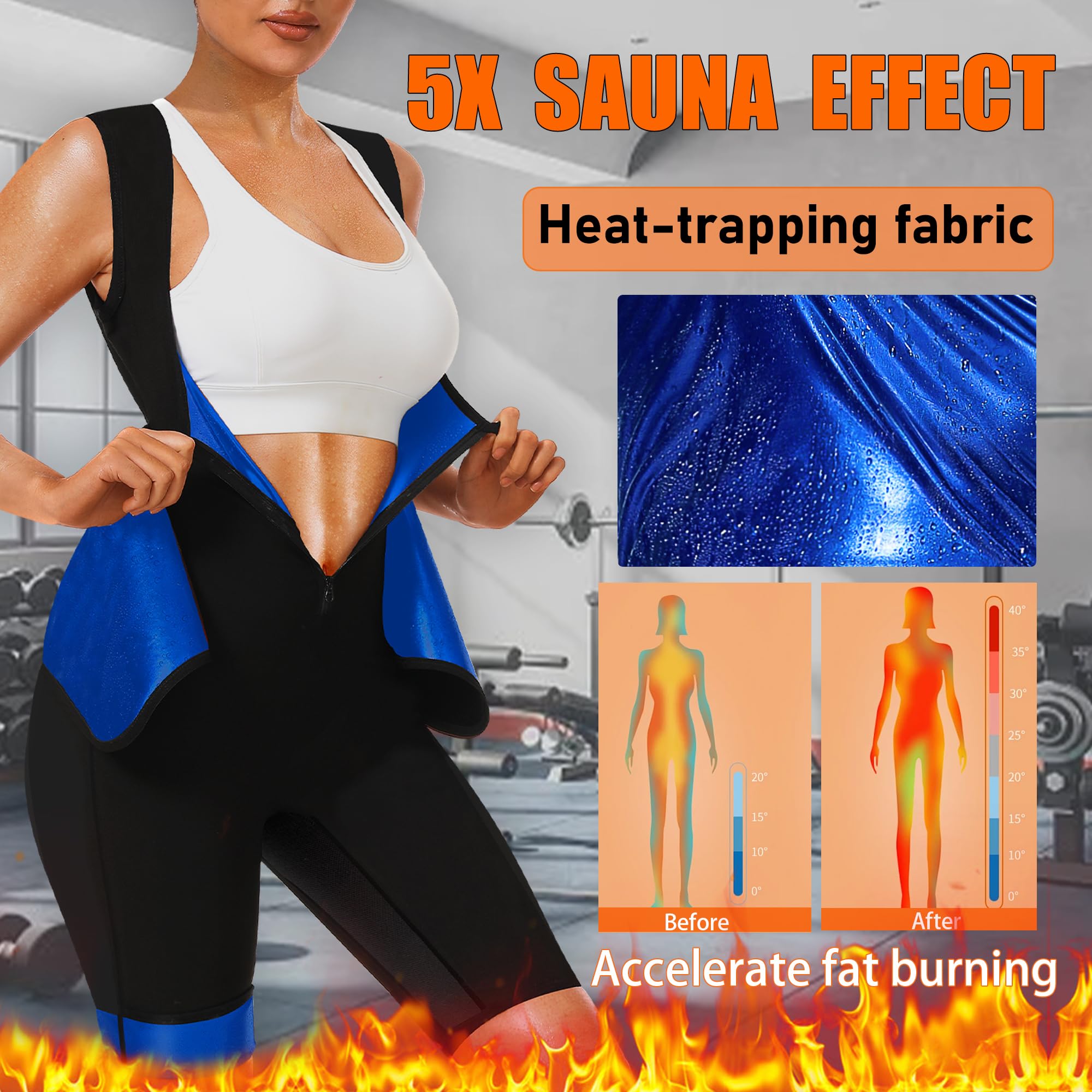 LMCOB Sauna Suits for Women Full Body Sauna Waist Trainer Vest Workout Sweat Suits Sauna Jumpsuits Slimming Body Shaper With Zipper(LYBH70016-01-L)