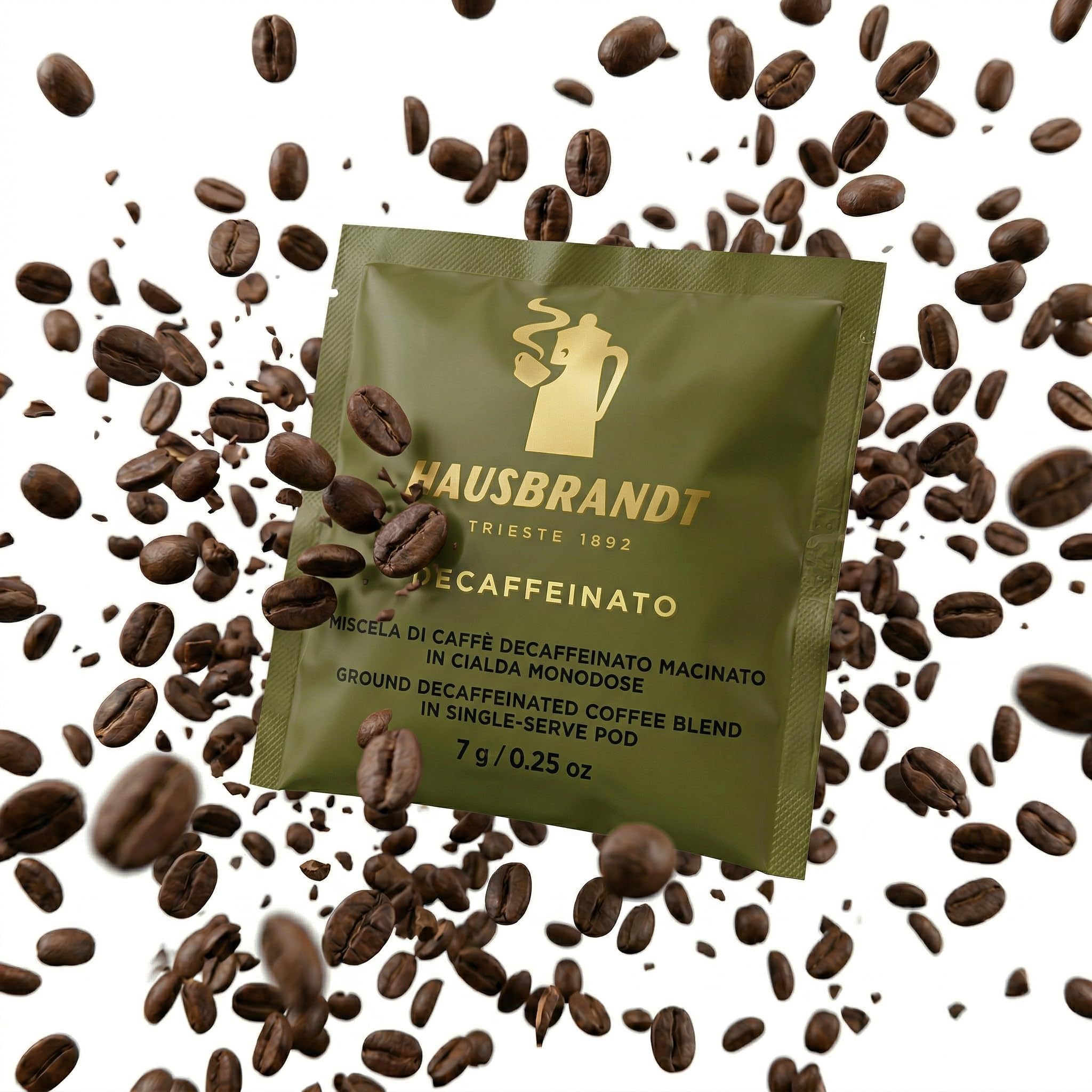 HAUSBRANDT Caffè Decaffeinato in Cialde, 72 Cialde Monodose in Carta Filtro, Macinato, 7g Cialda, 504g