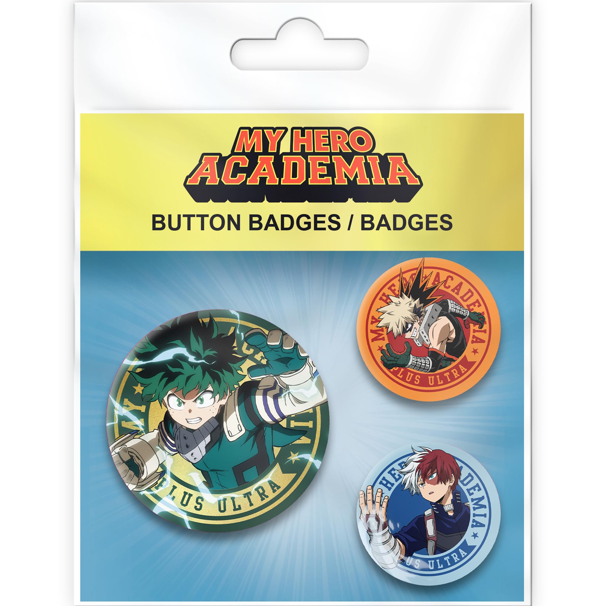 My Hero Academia Midoriya Bakugo Todoroki Badge Confezione Ufficiale Set 4 Distintivi Fan Accessorio