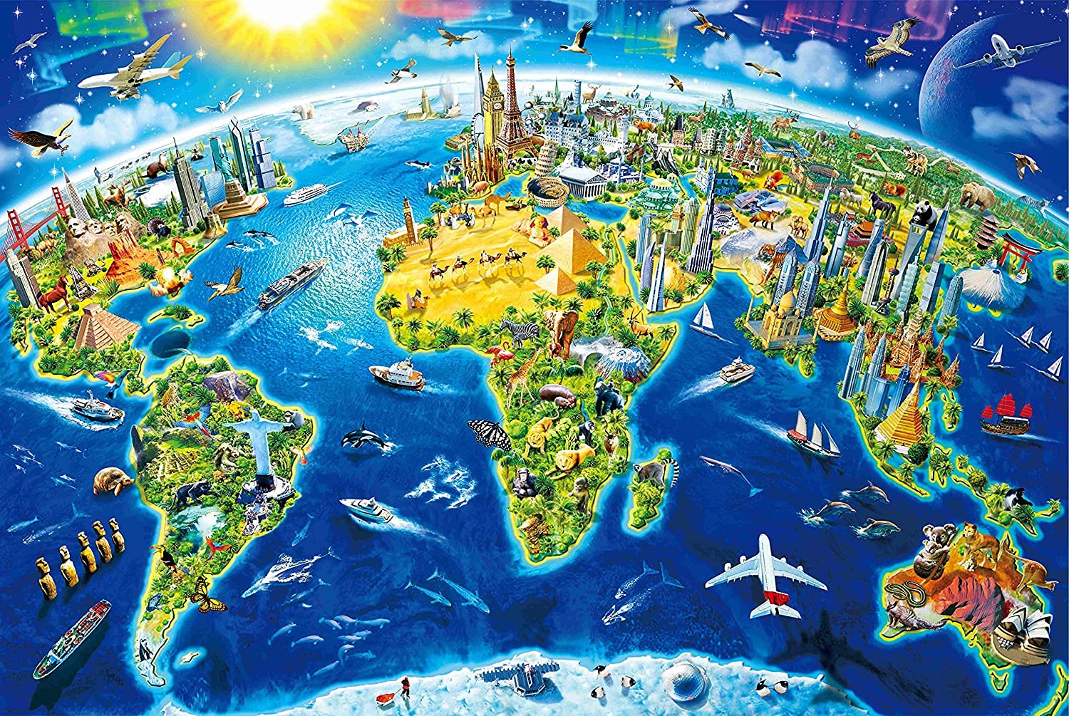 Jigsaw Puzzles for Adults 1000 Pieces, Upgraded Version 27.56 x 19.7 Inch World Landmarks Educational Games Brain Challenge Puzzles for Adult Kids