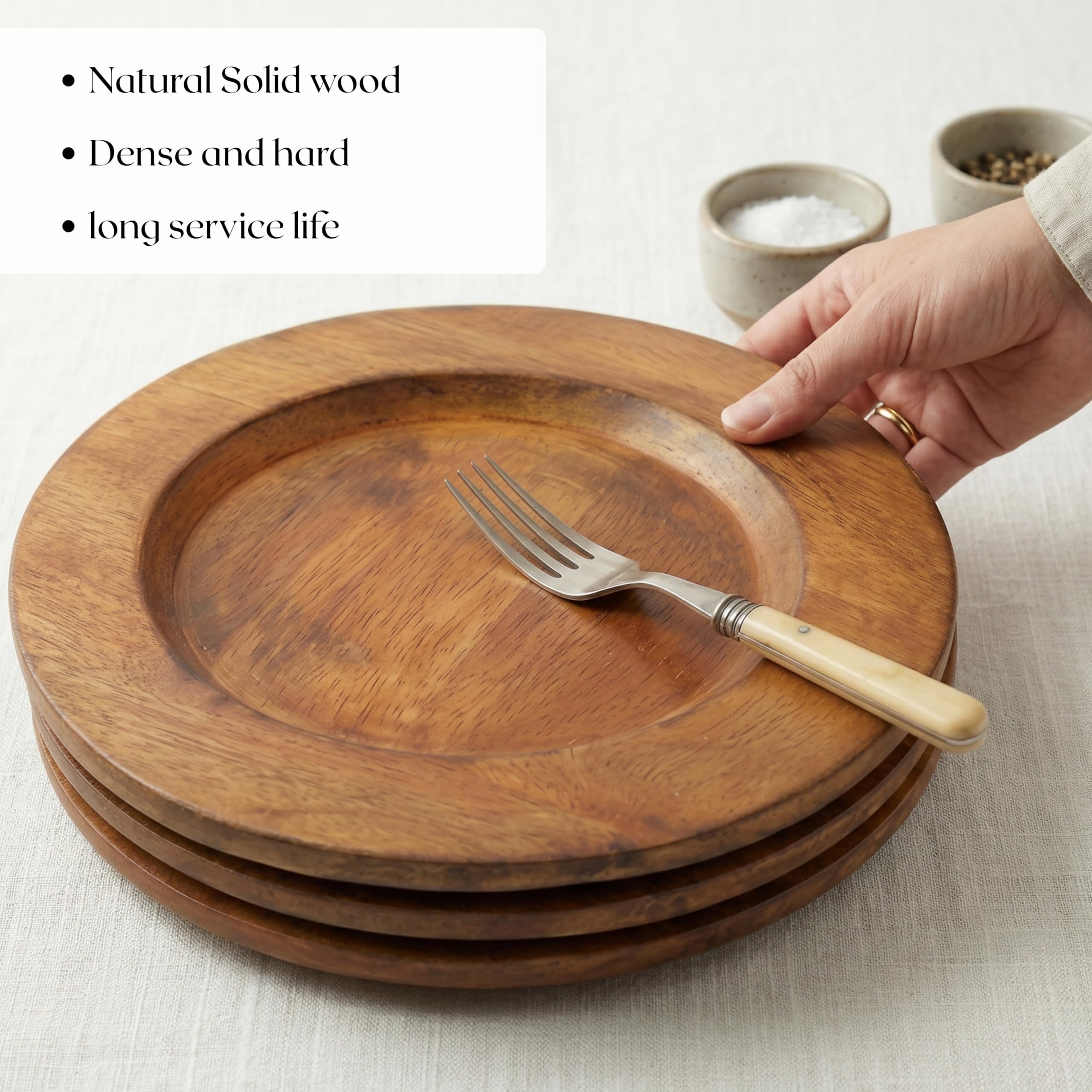 Alpha Living Home - Handgefertigte Speiseteller aus Mangoholz – 2er-Set | 33 cm runde Servierplatten aus Holz | rustikale Platzteller für Heimdekoration, Charcuterie, Vorspeisen und Essen – langlebig