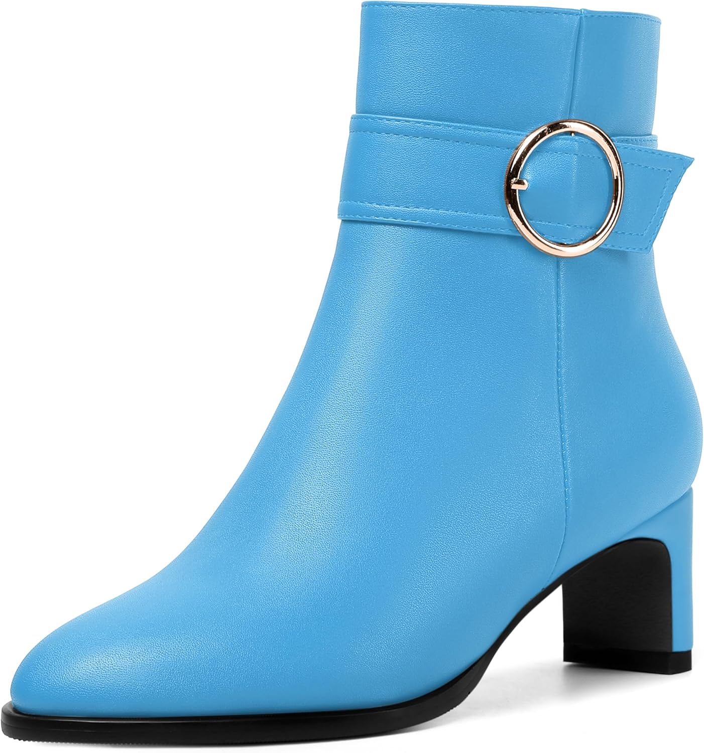 FEMSTEP Womens Matte Zip Dress Dating Round Toe Chunky Low Heel Ankle High Boots 2 Inch