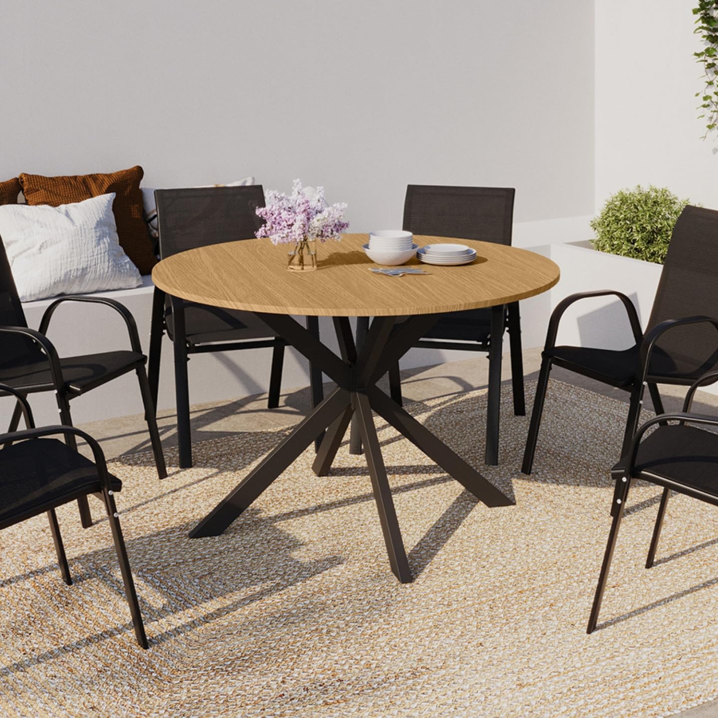IDMarket - Table de Jardin Ronde Messina 120 cm 6 Personnes