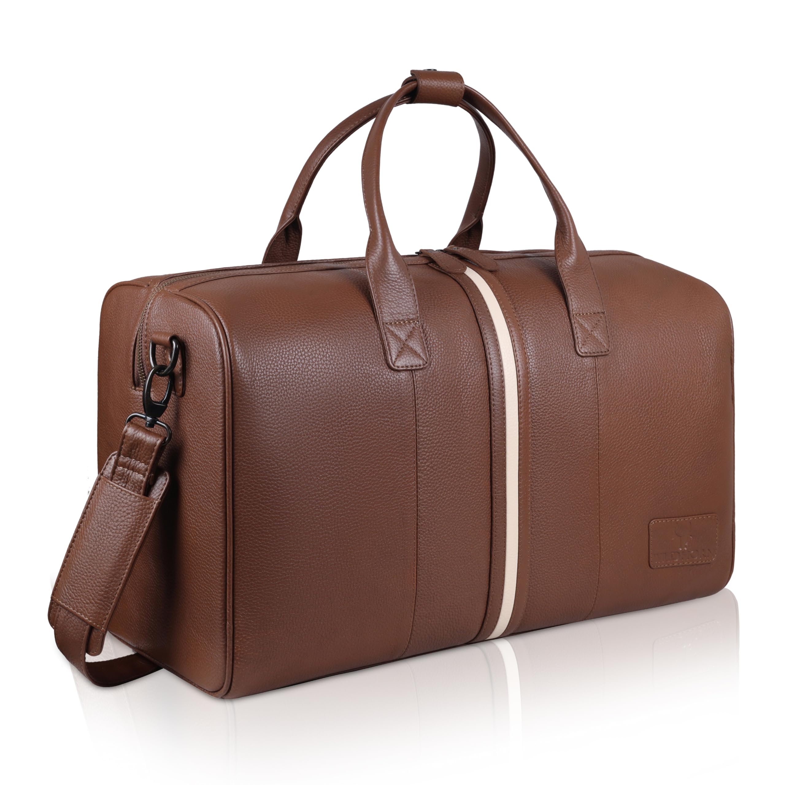 19.5" Genuine Leather Travel Duffel Bag for Men & Women | Cabin-Size Weekender Bag for Flight, Office, Gym & Short Trips | Luggage Bag with Shoulder Strap (Walnut)-image-29