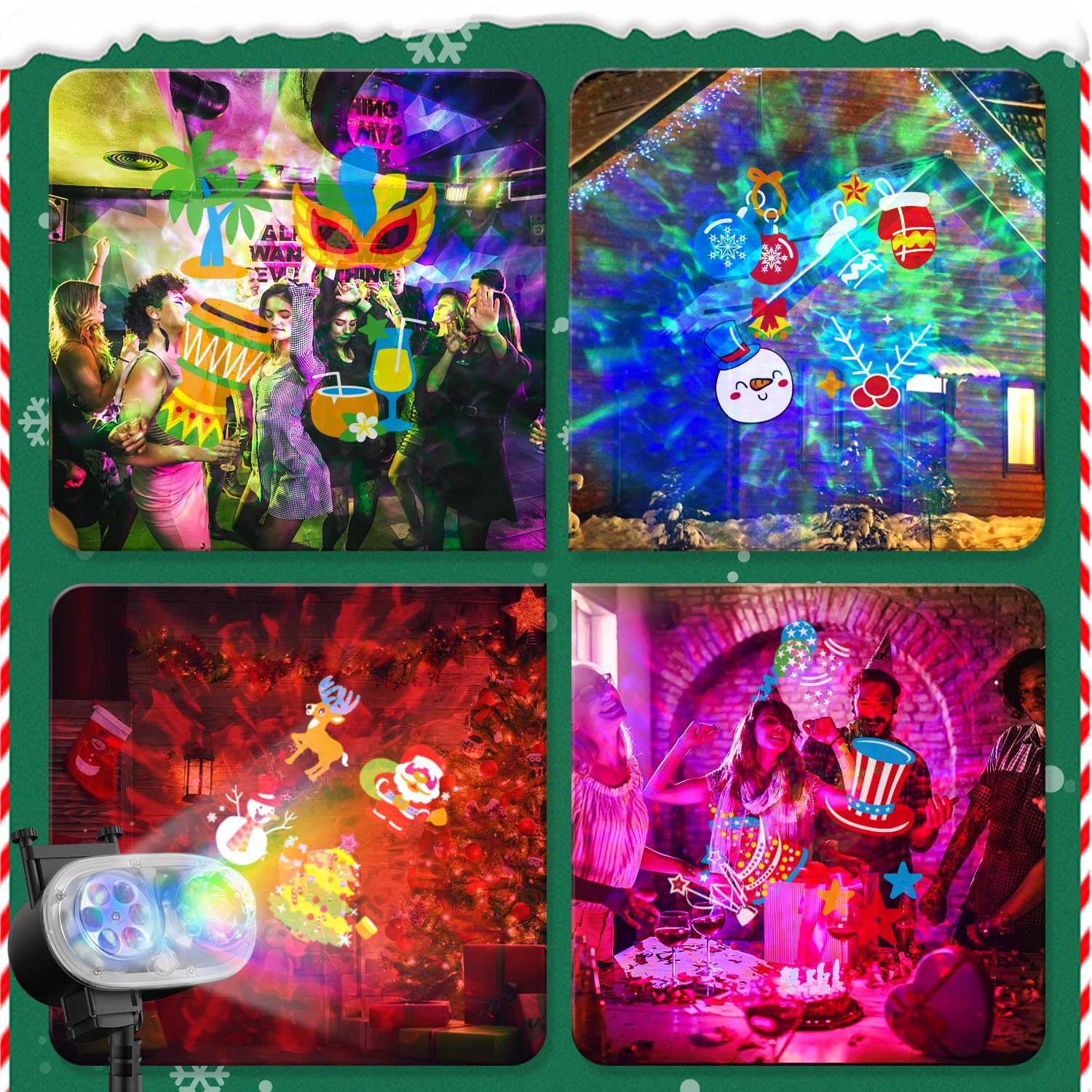 Projecteur De Fête Avec 20 Diapositives HD - Pour Halloween, Noël, Anniversaires - Effets Vagues Et Lumières Colorées