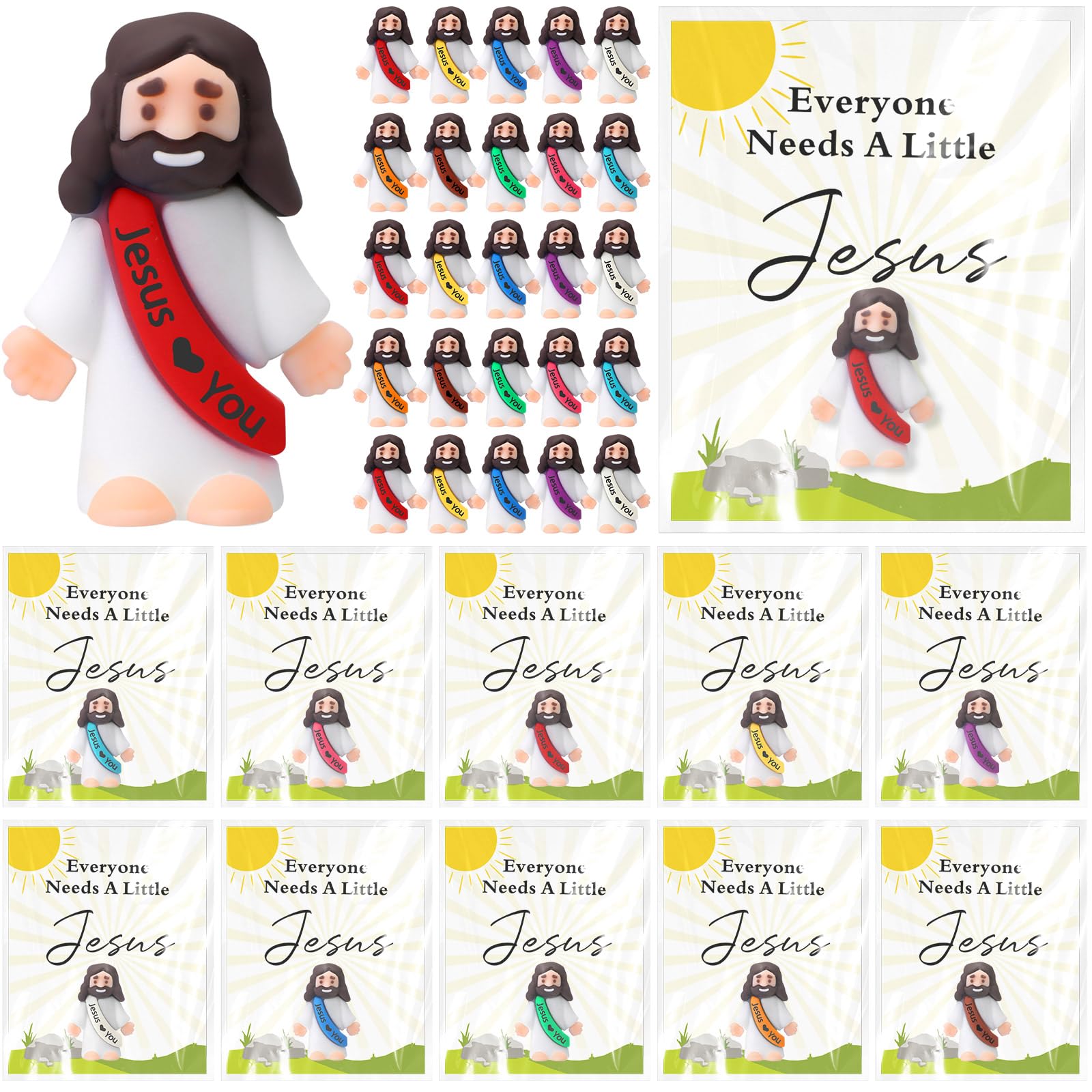 Charnoel 25 Set Jesus Loves You Figures with Card, Pocket Jesus with Blessing Cards for Religious Christian Confirmation Favors Easter Gift (