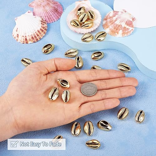 Vista 43 de Cheriswelry 50 cuentas de concha galvanizadas, conchas de cauri en espiral, conchas de mar, verano, playa, cuentas espaciadoras sueltas