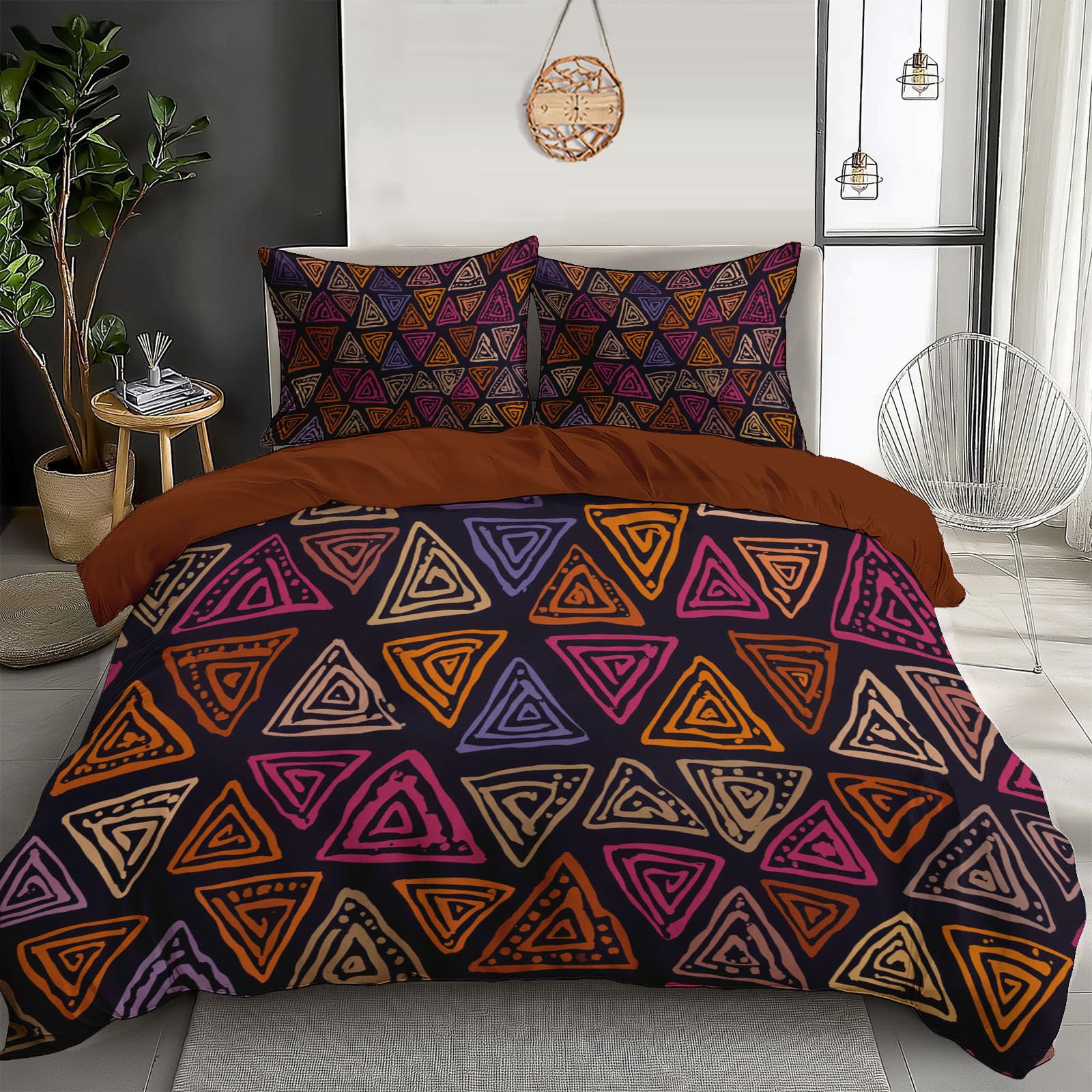 Housse de couette 200x200 microfibre motif triangle tribu afrique