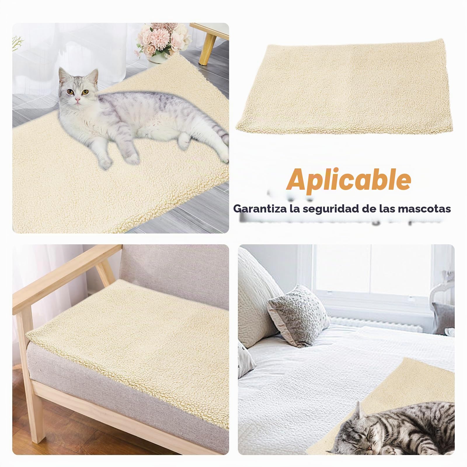 SPORWAY Manta térmica autocalentable para gatos y perros, 60 x 45 cm, manta térmica lavable (blanco)