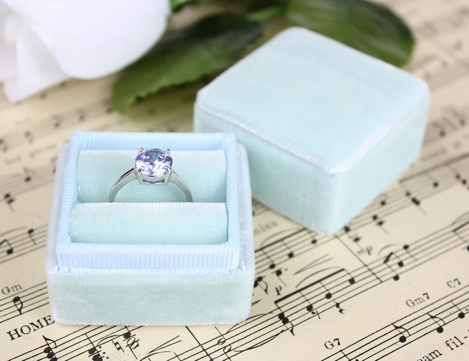 Handmade Antique Blue Velvet Ring Box for Weddings