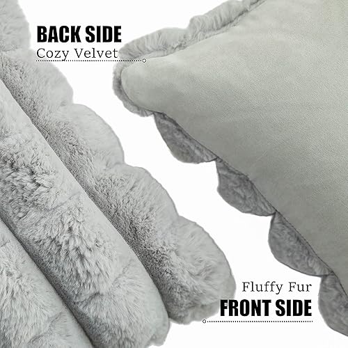 Miniatura 2 de Neelvin Fundas de Almohada Decorativas de Piel Sintética Gris Suave Acogedora a Cuadros 16x16 pulgadas Juego de 2, Fundas de Cojín de Terciopelo