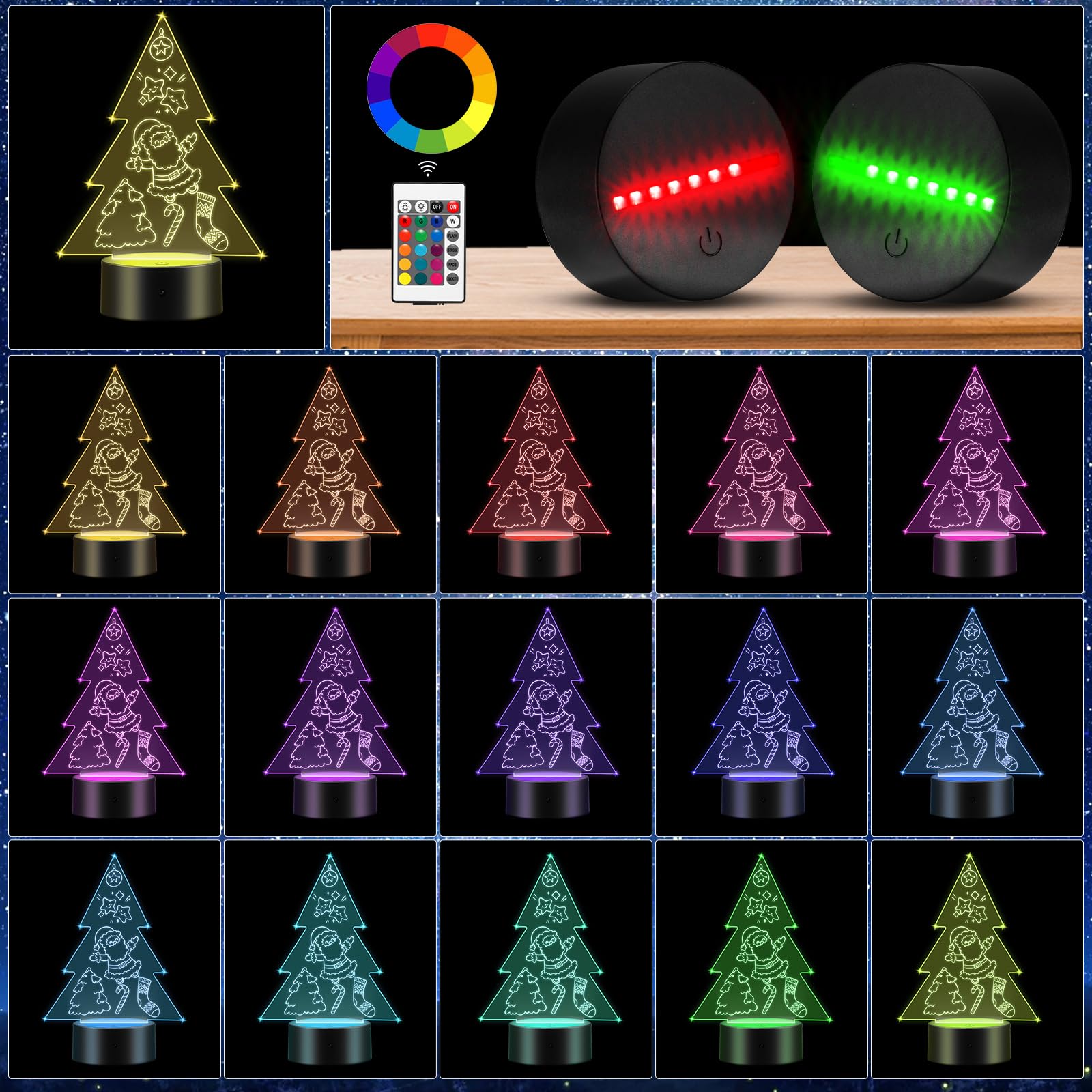 10 Pz LED Night Light 3D Colorato Telecomando Luce Smart Touch Telecomando Night Light Portatile Interruttore Base Adatto per Corridoio Camera Da Letto Bagno Soggiorno (Tipo di albero di Natale)