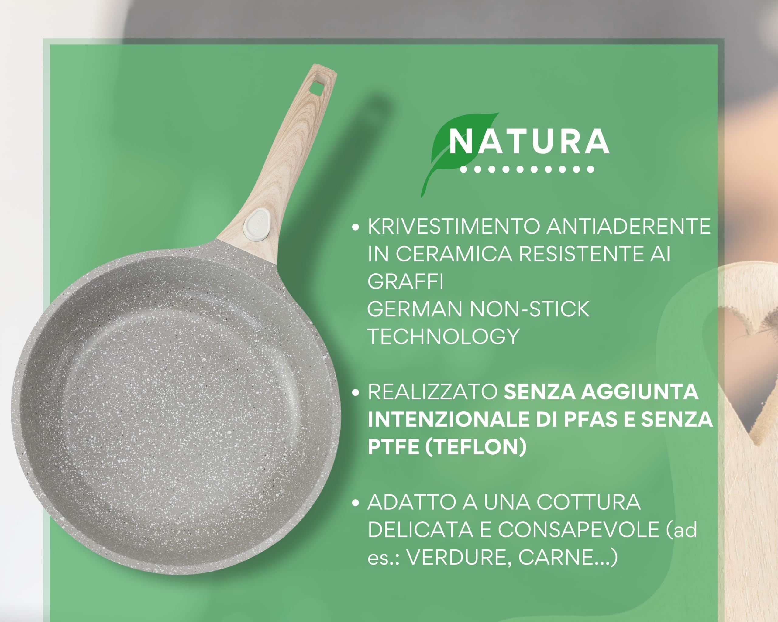 DIVORY Set di padelle in ceramica da 20, 24 e 28 cm – Padelle con manico rimovibile, rivestimento in ceramica, adatte all'induzione, prive di PFAS e PTFE (Natura, set da 3 pezzi (20/24/28 cm))
