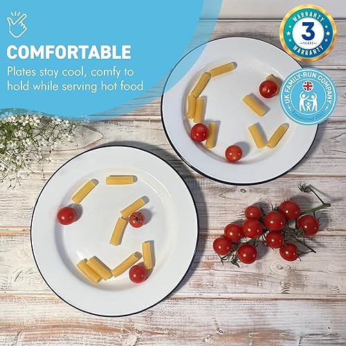 Miniatura 5 de Thorness 2 platos llanos esmaltados blancos de 9.4 in  Plato esmaltado  Juego de 2 platos  Plato tradicional  Plato de cocina para tartas,