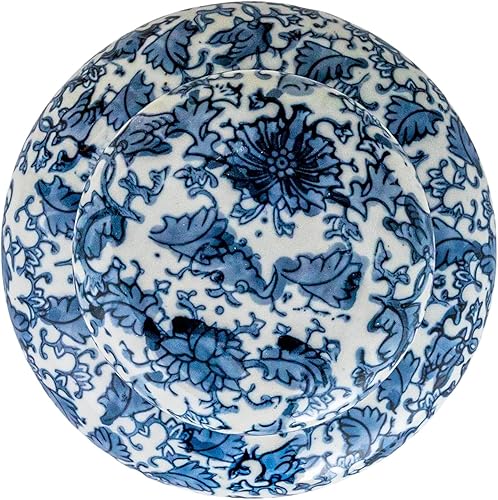 Miniatura 10 de Tarro decorativo de jengibre de cerámica azul y blanco con tapa