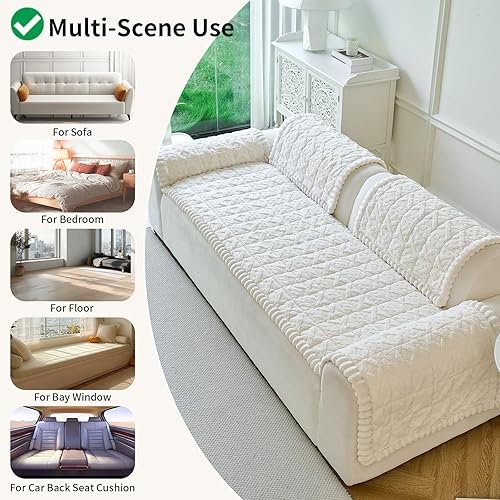 Miniatura 6 de Funda de sofá para perro (1 unidad, beige y blanco, 27.6 x 59.1 pulgadas)