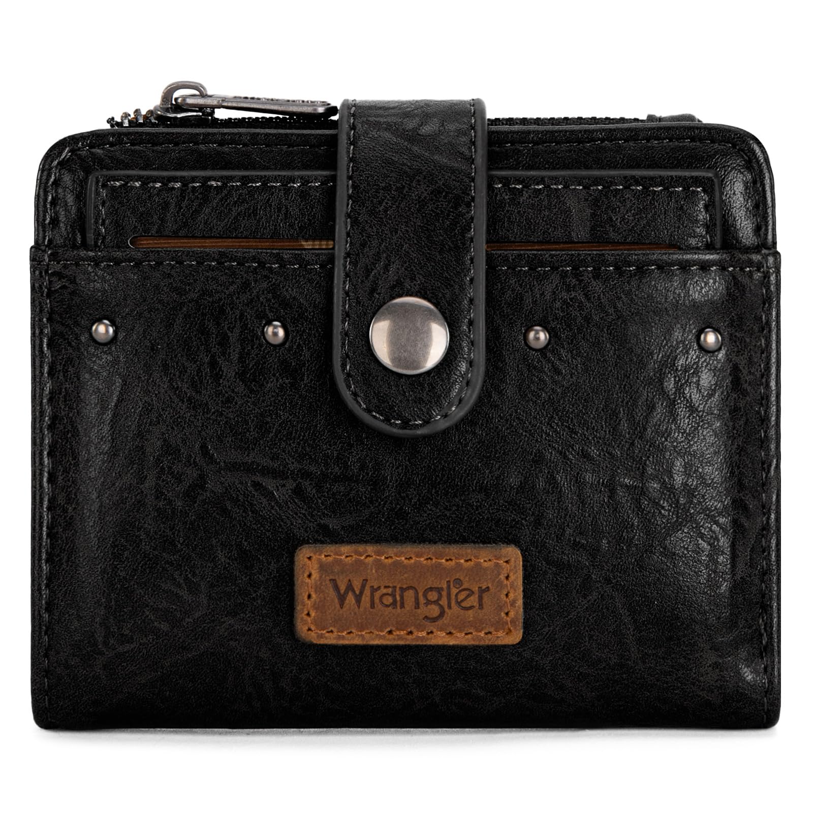 Montana West X Wrangler Wallet Women Small Bifold Wallet Womens Ladies Female Credit Card Wallet with Removable ID Window, A-Black, Western