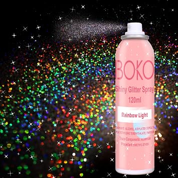 Boko Body Glitter Spray, 120ML Holographic Silver Shiny Glitter Spray for Body Hair Clothes, Quick-Drying and Long-Lasting Body Shiny Glitter Hairspray for Festival Party Concert Rave Accessories
